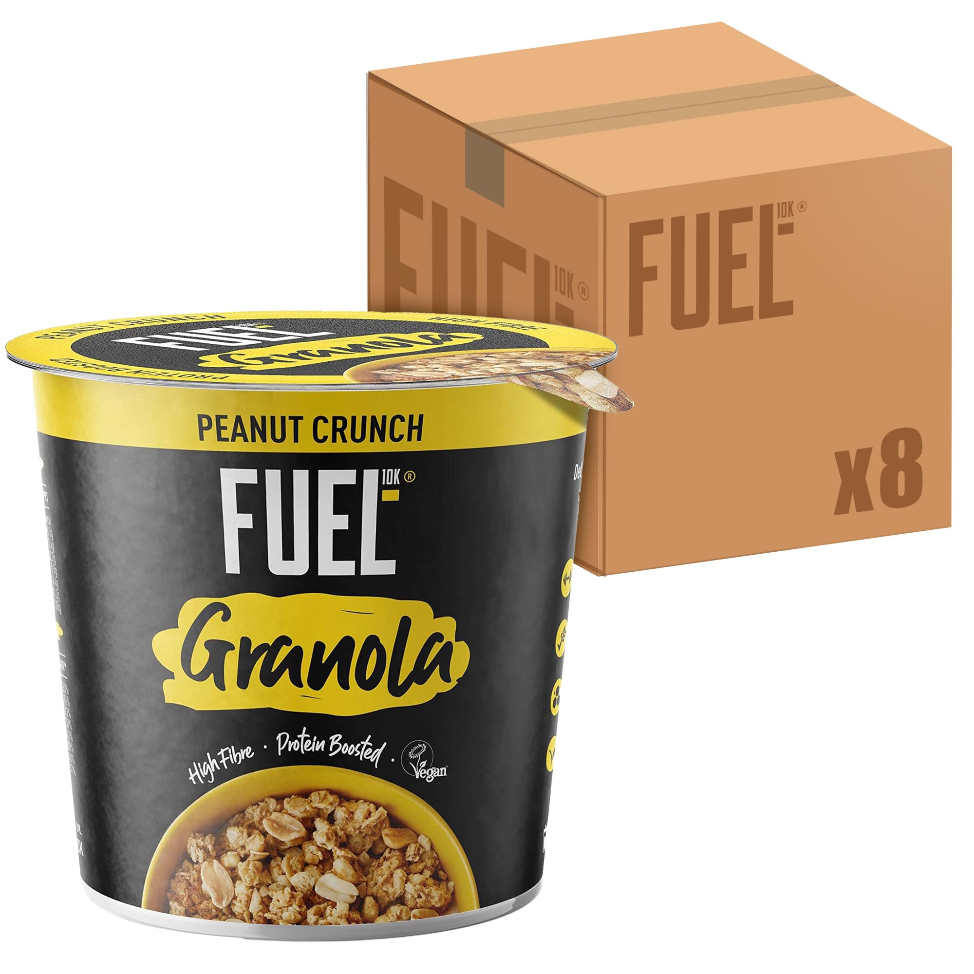 FUEL10K Peanut Crunch Protein Granola Cereal Pot - High Protein, Vegan Friendly | 70g Pot (Pack of 8) 1