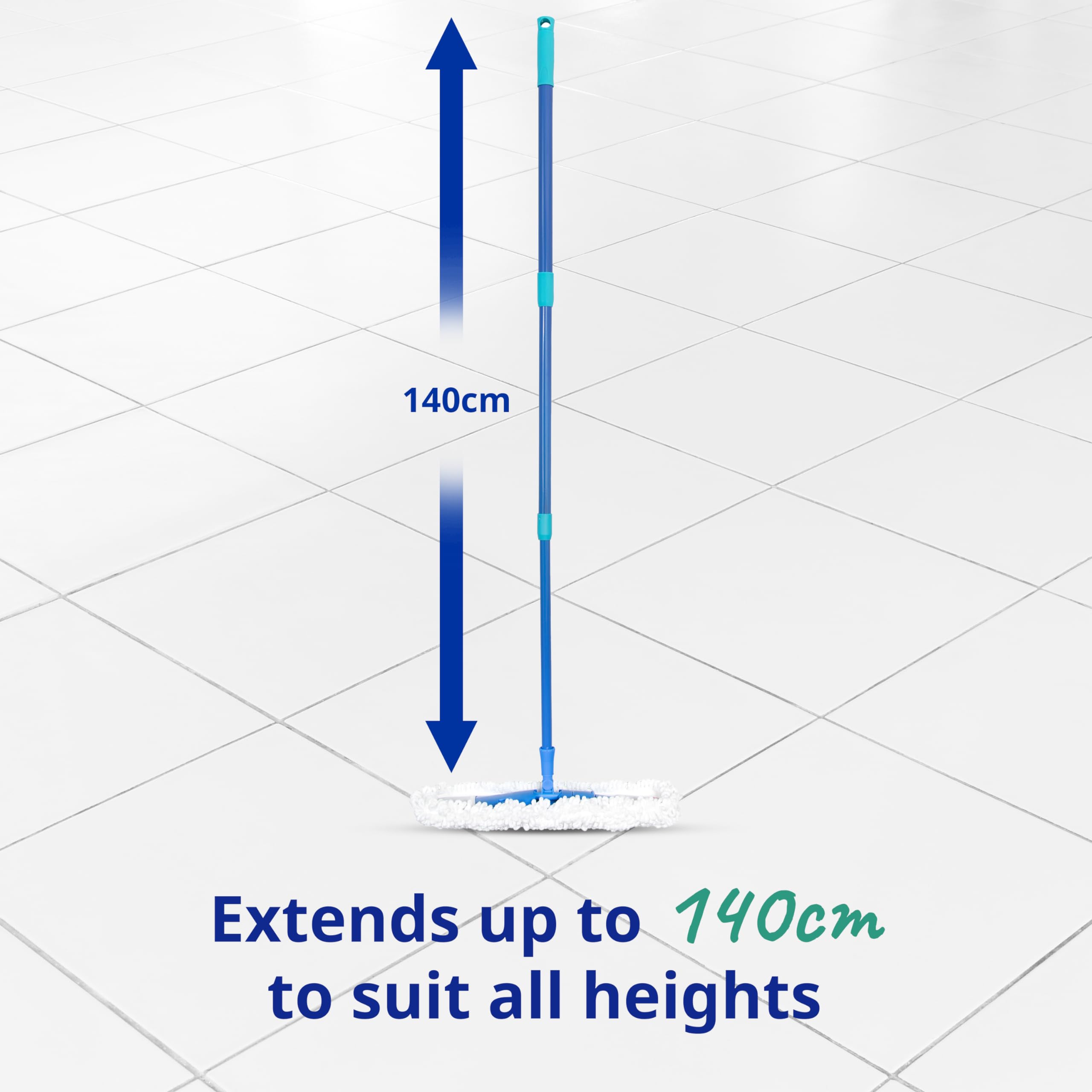 Spontex Extra Flat Mop with 2 Microfibre Heads | Wet & Dry Use | 360° Rotating Head | Adjustable Handle