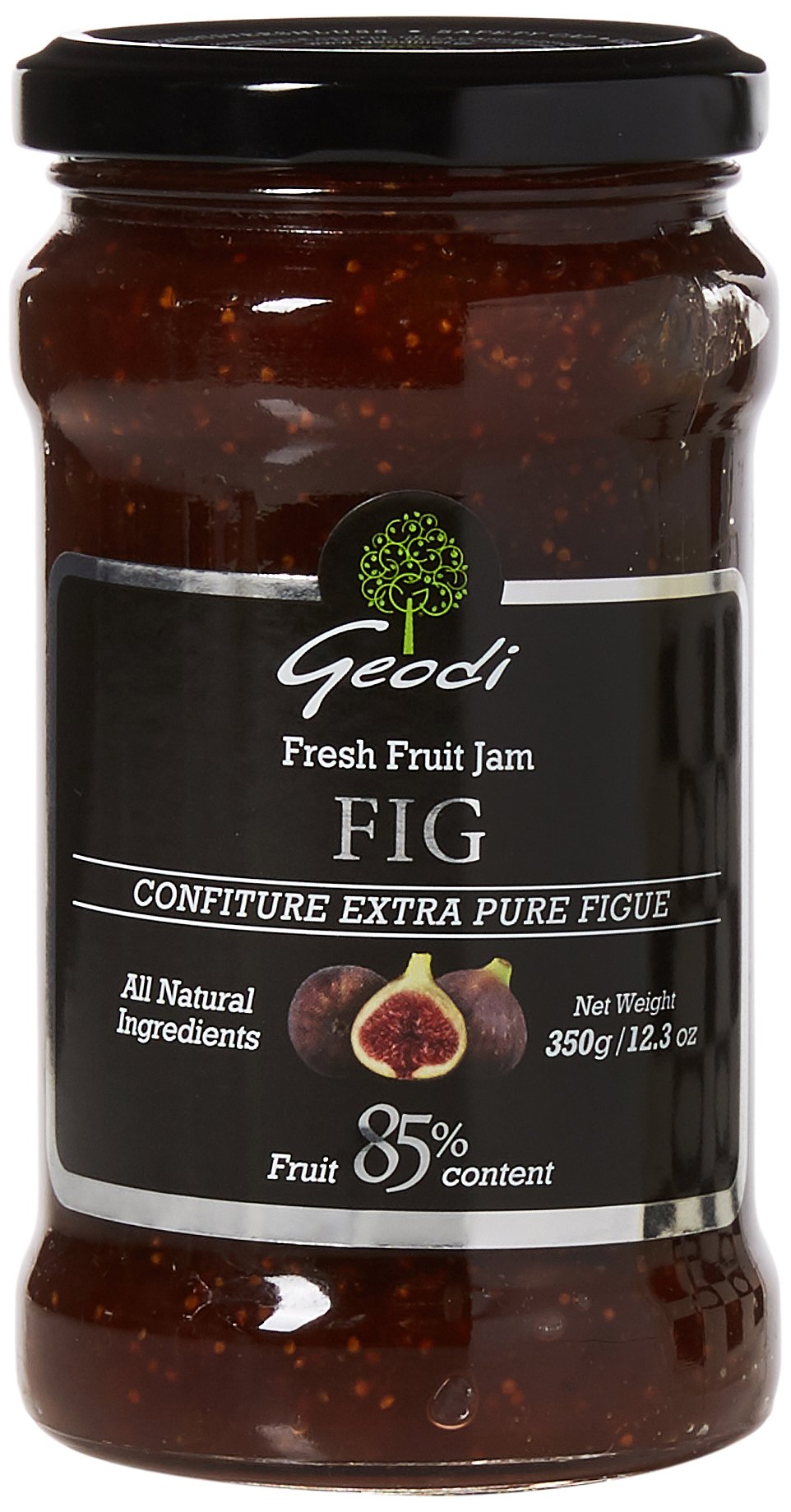 Geodi Pure Extra Fig Jam - 85% Fruit Content | Natural Ingredients | 350g Jars (Pack of 2)
