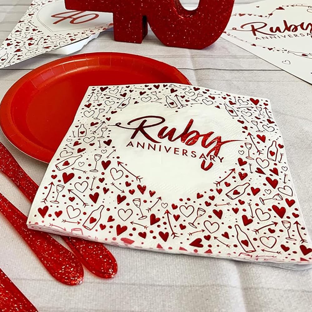 Anniversary House Ruby 40th Anniversary 3-Ply Lunch Napkins | Pack of 16 5