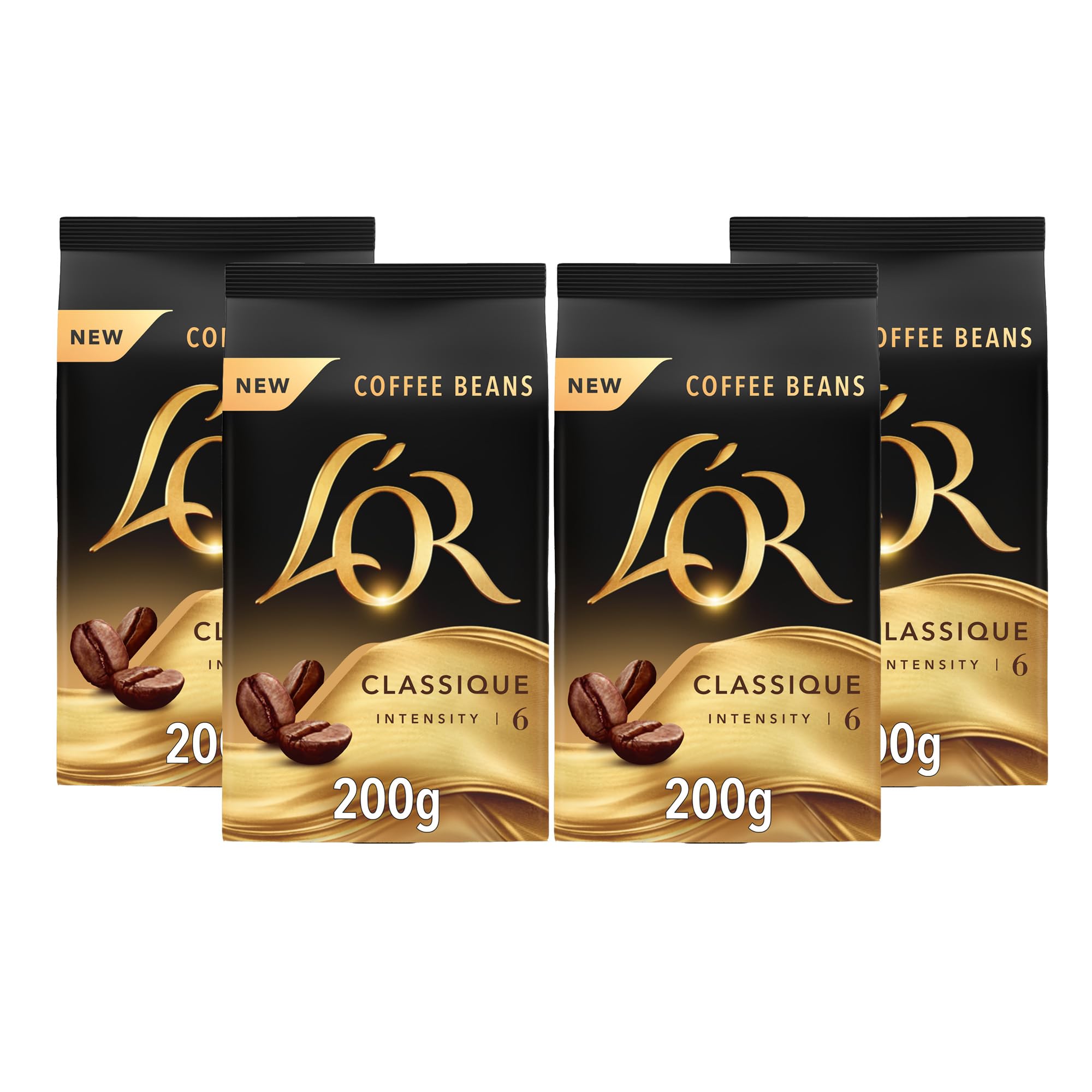 L'OR Classique Coffee Beans 200g Intensity 6 - Balanced & Smooth with Citrus Notes (Pack of 4, 800g Total)