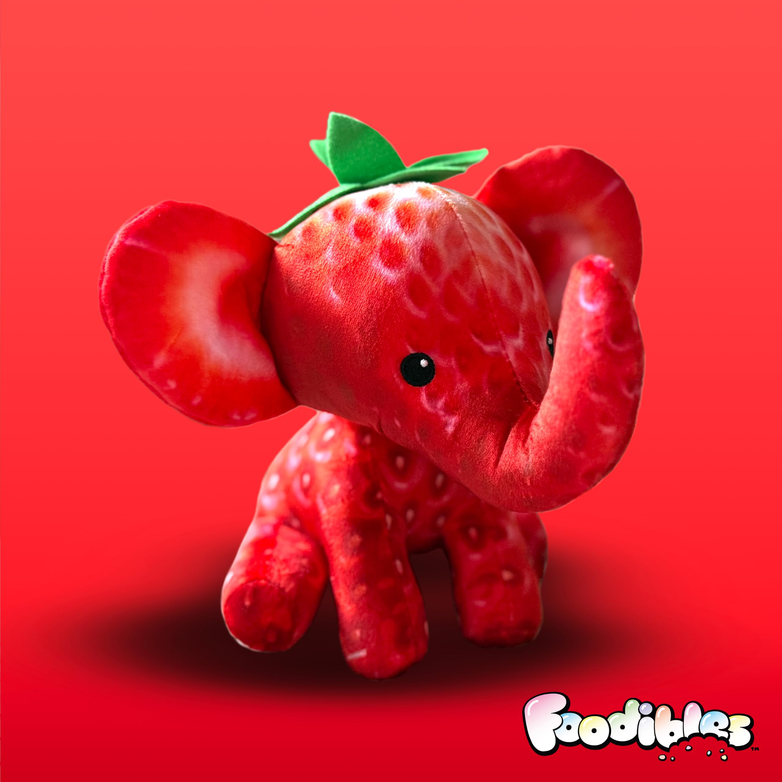 FOODIBLES Strawberry Elephant Plush Toy - Scented Fruity Stuffed Animal, 20cm 7