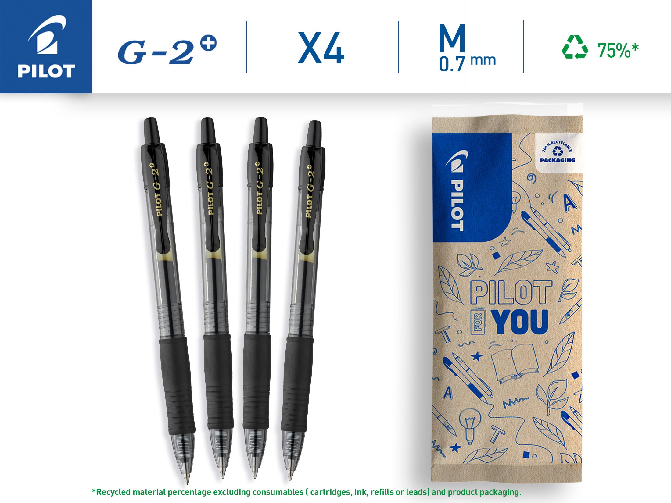 PILOT G2 Retractable Rollerball Pen - 4 Pack | 0.7mm Medium Point | Black Gel Ink 2