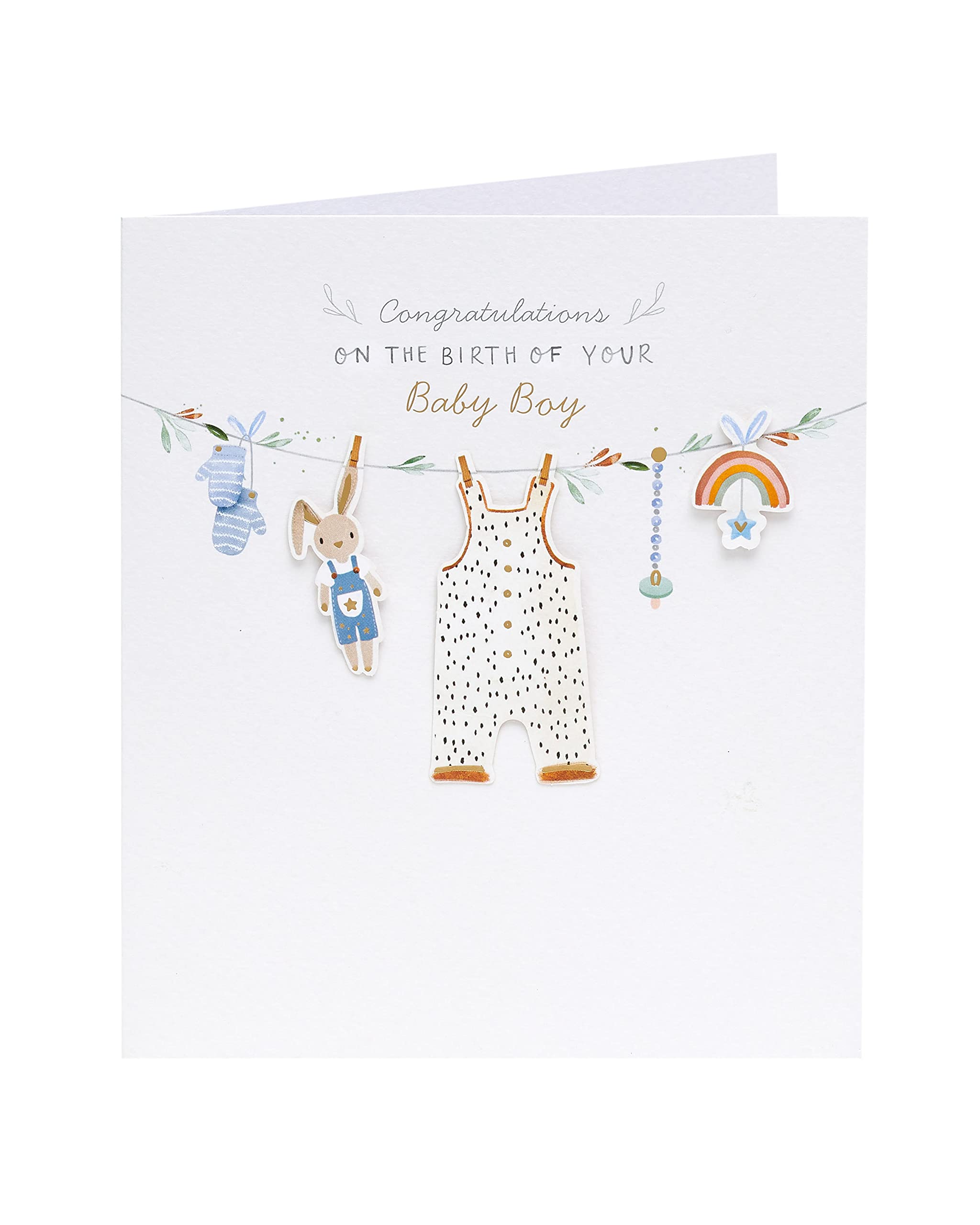 UK Greetings New Baby Boy Card | 3D Raised Icons & Gold Foil | 165 x 190 mm 5
