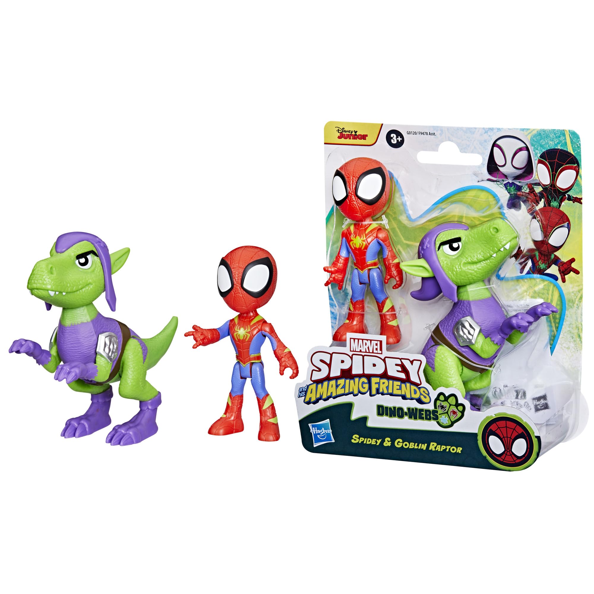 Marvel Spidey and His Amazing Friends Dino-Webs Spidey & Goblin Raptor Action Figure Set 6