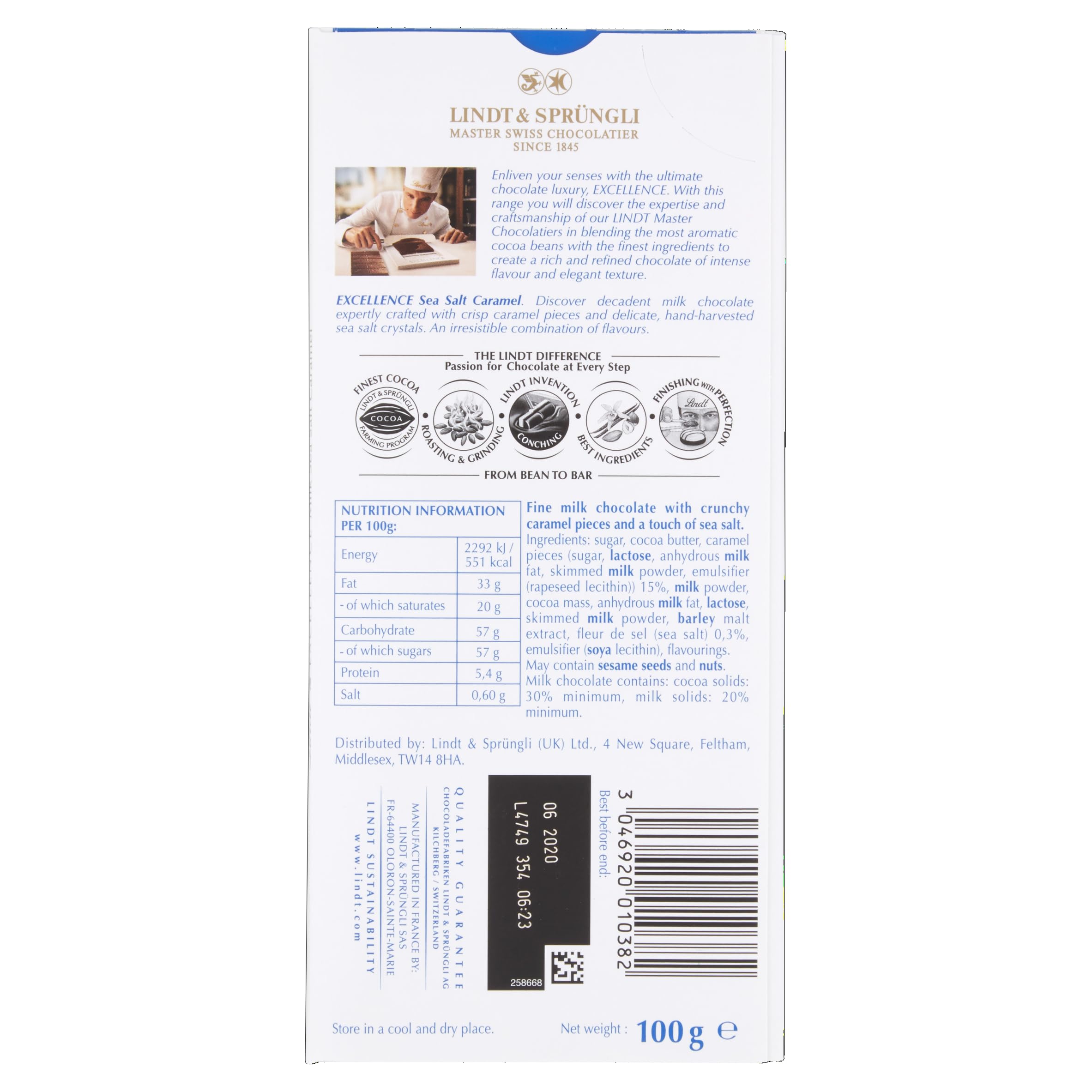 Lindt Excellence Milk Chocolate with Sea Salt & Caramel Bar, 100g 6