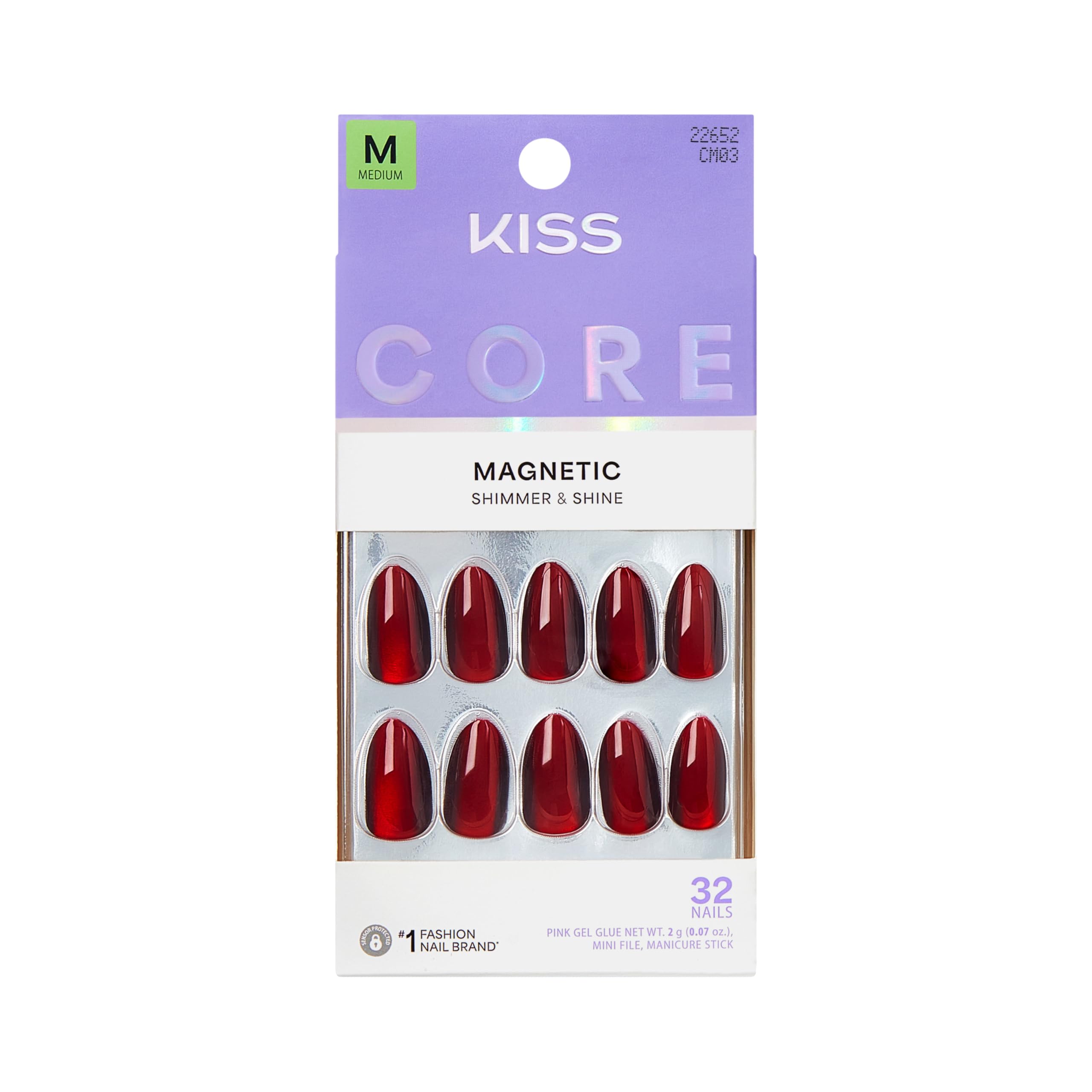 KISS CORE Press On Nails - Red Almond Medium | 32 Count | Glue Included 1