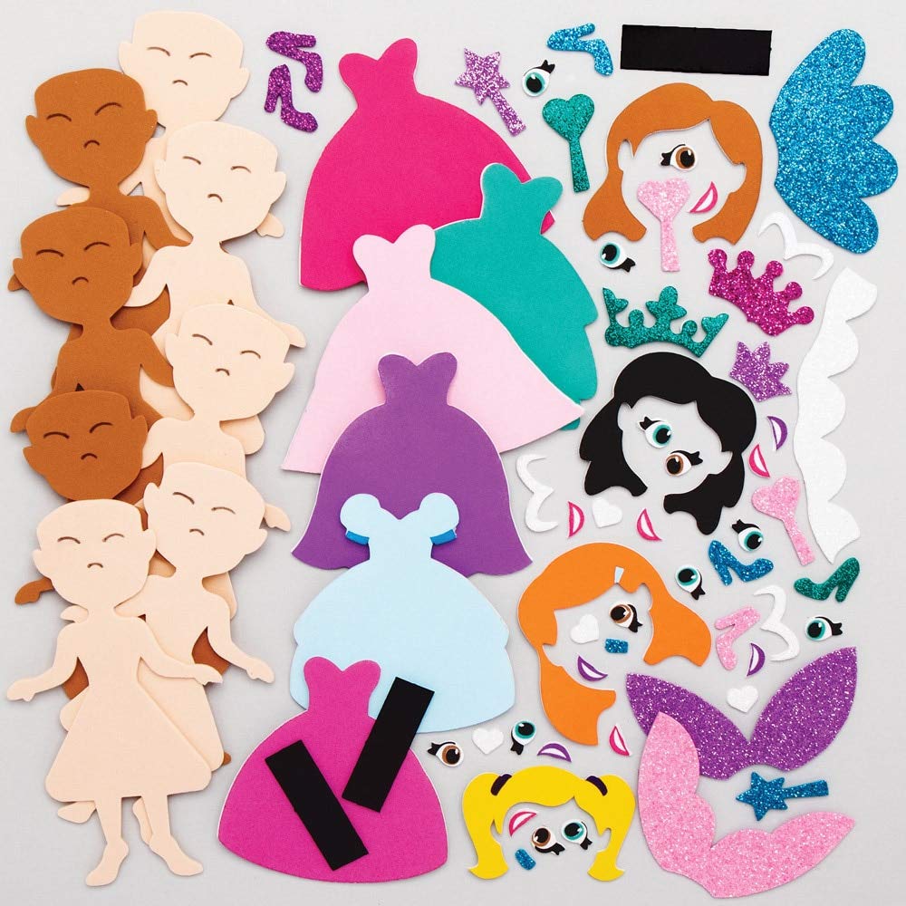 Baker Ross Princess Mix & Match Magnet Kits - 8 Pack Foam Craft Activity for Kids 4
