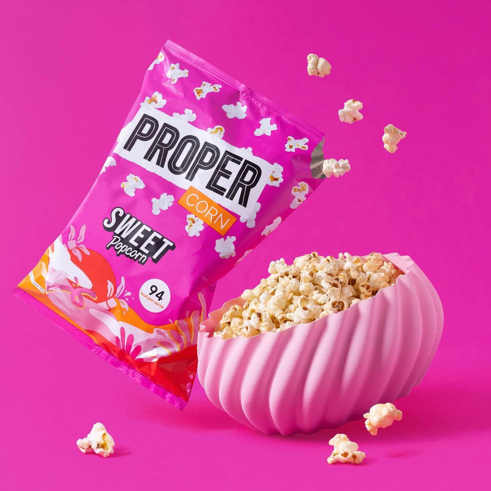 PROPER Sweet Popcorn, 90g Sharing Bag, Pack of 8, Vegan, Gluten-Free, Natural Flavourings, 94 kcal 4