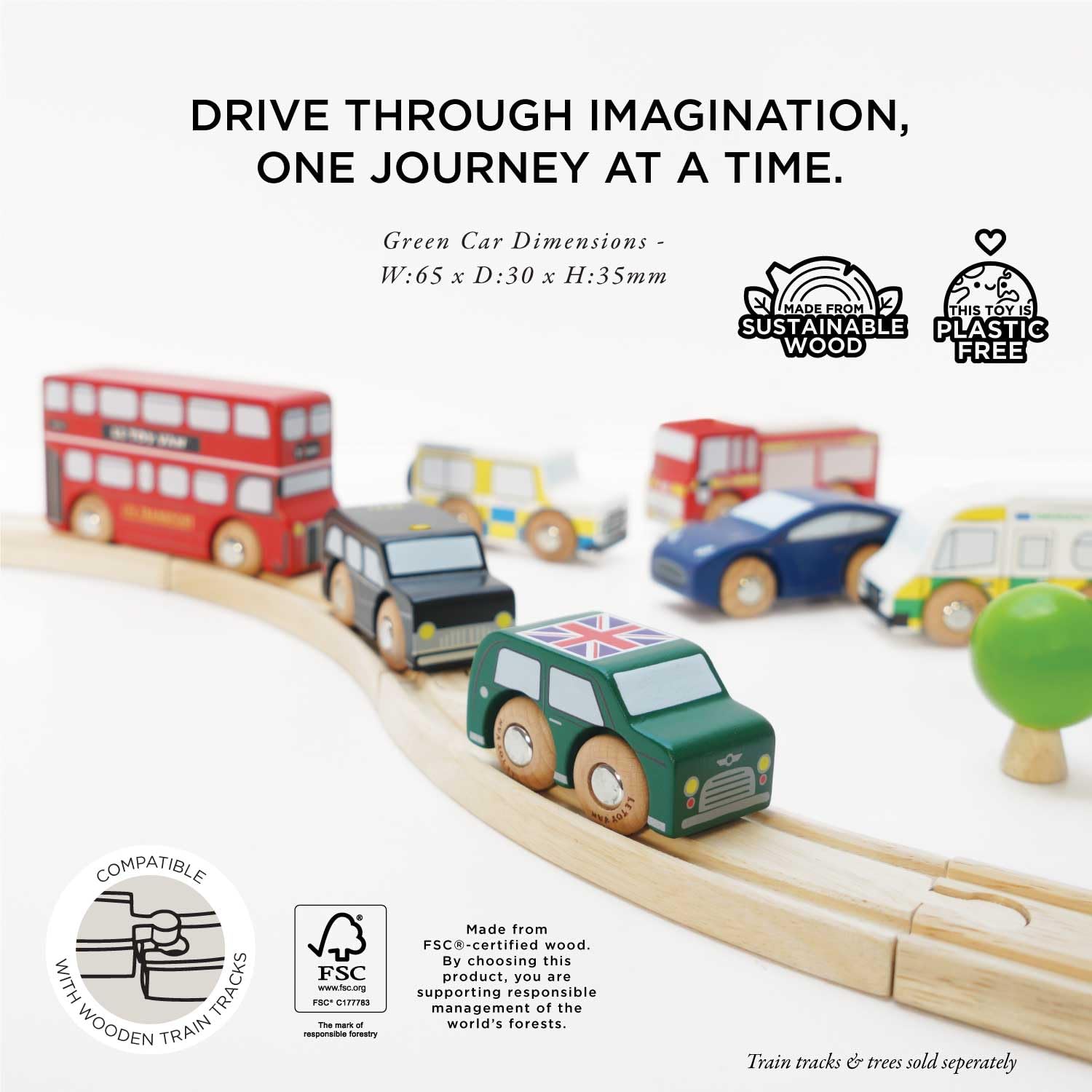 Le Toy Van Iconic Wooden London Themed Toy Car Play Set - 7 Pieces | Train Track Compatible 2
