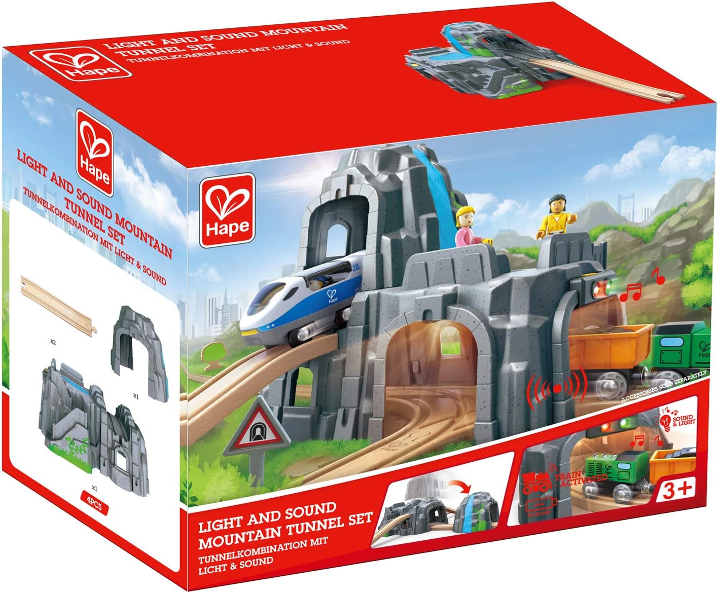 Hape E3739 Light and Sound Mountain Tunnel - Wooden Train Accessory for Ages 3+ 5