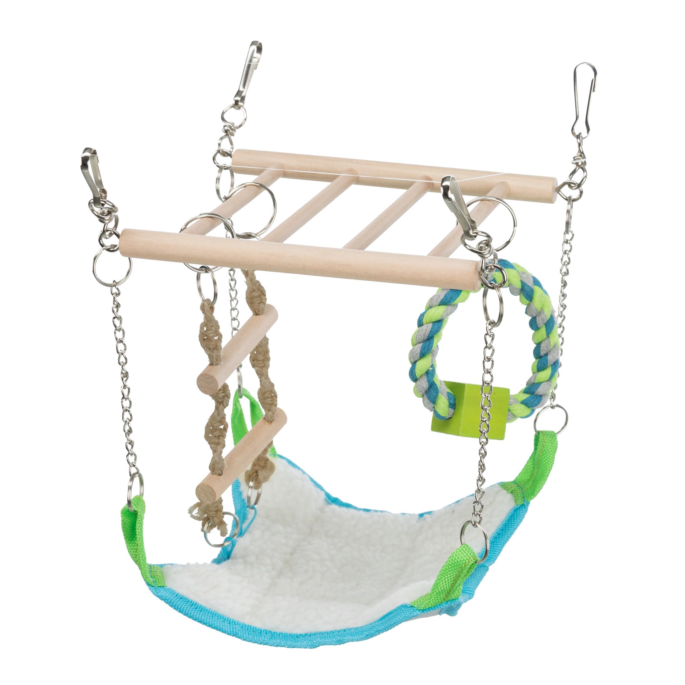 TRIXIE Suspension Bridge with Hammock for Mice & Hamsters | Wooden Ladder & Rope Ring | 17 x 22 x 15 cm