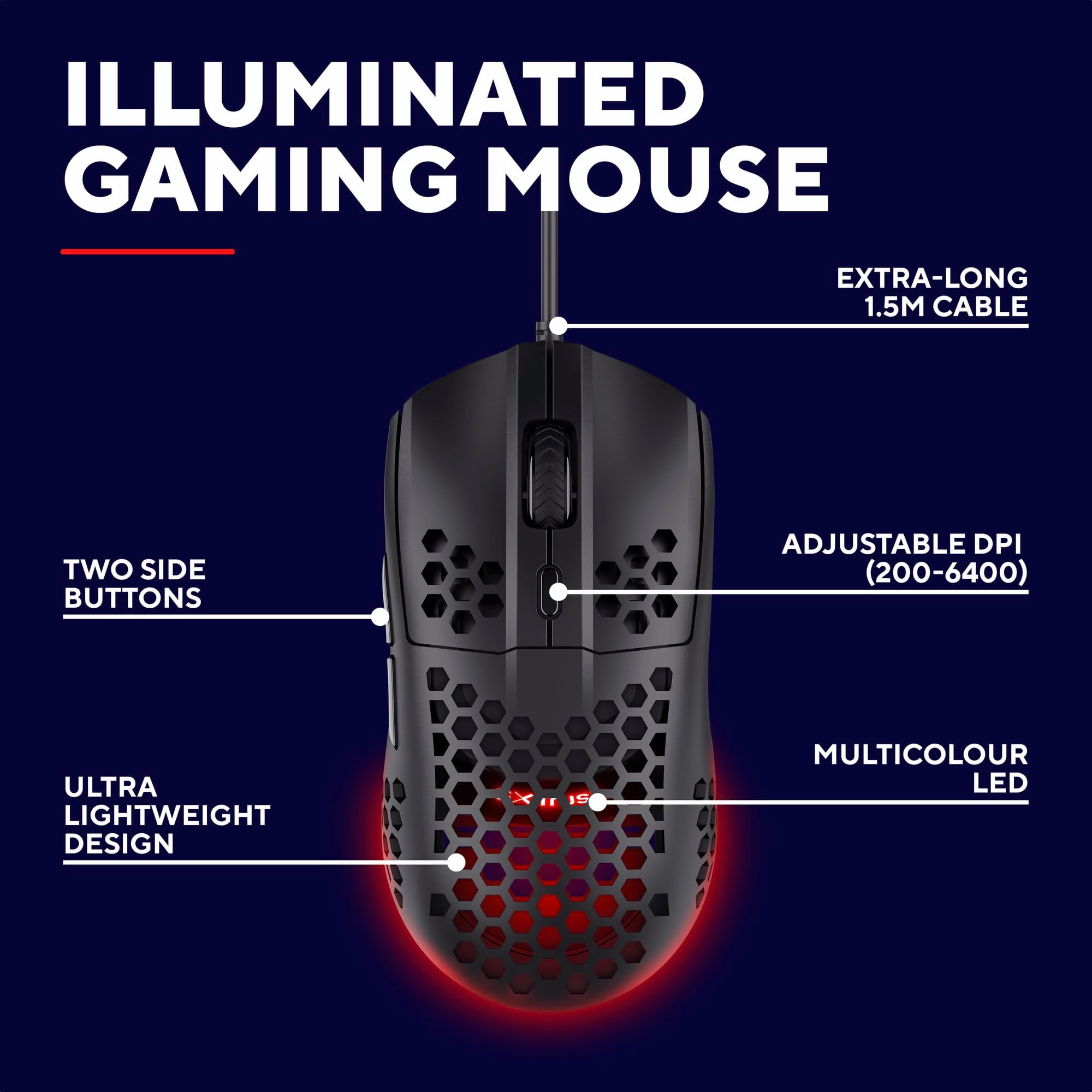 Trust Gaming GXT 928 Helox Superlight Wired Gaming Mouse 65g with RGB Lighting & Adjustable DPI 13