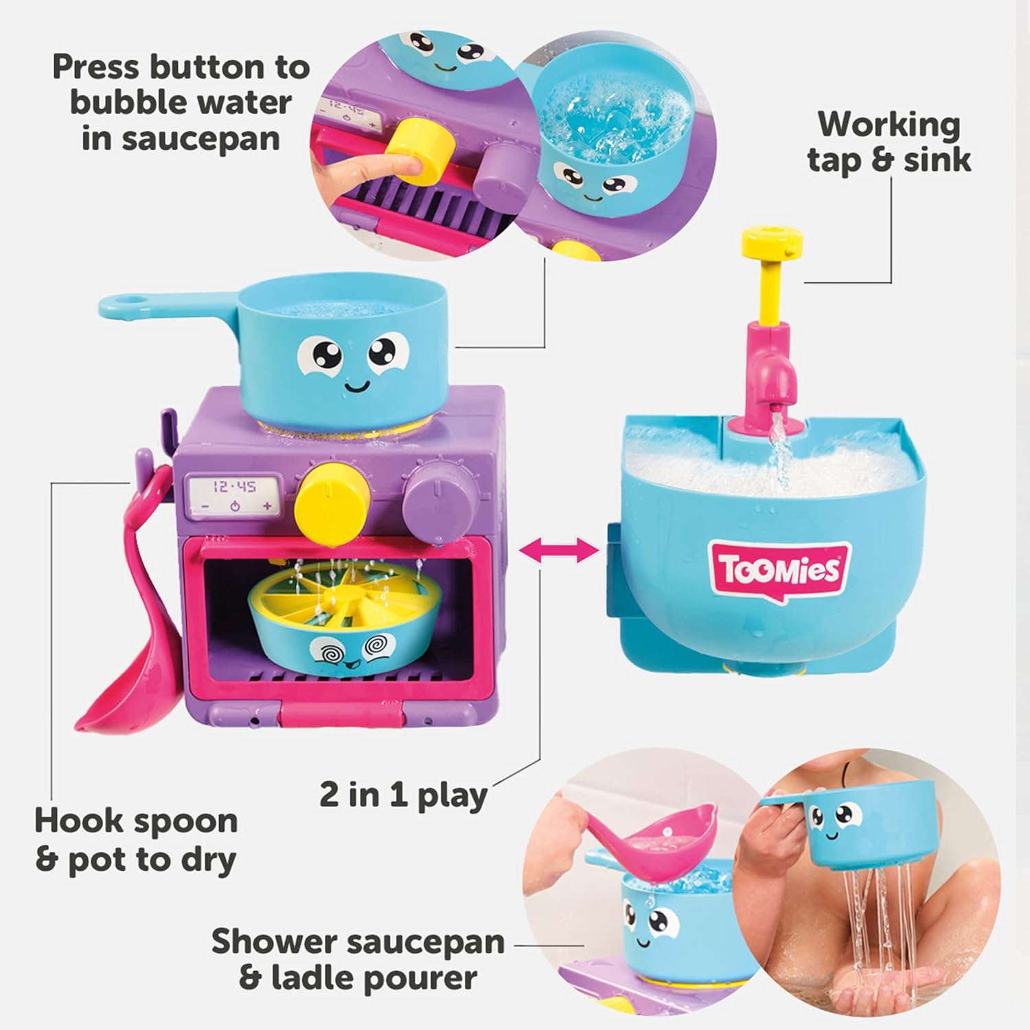 Toomies Bubble & Bake Bathtime Kitchen - 2 in 1 Bubble Making & Pretend Play Set for Toddlers 18M+ 6