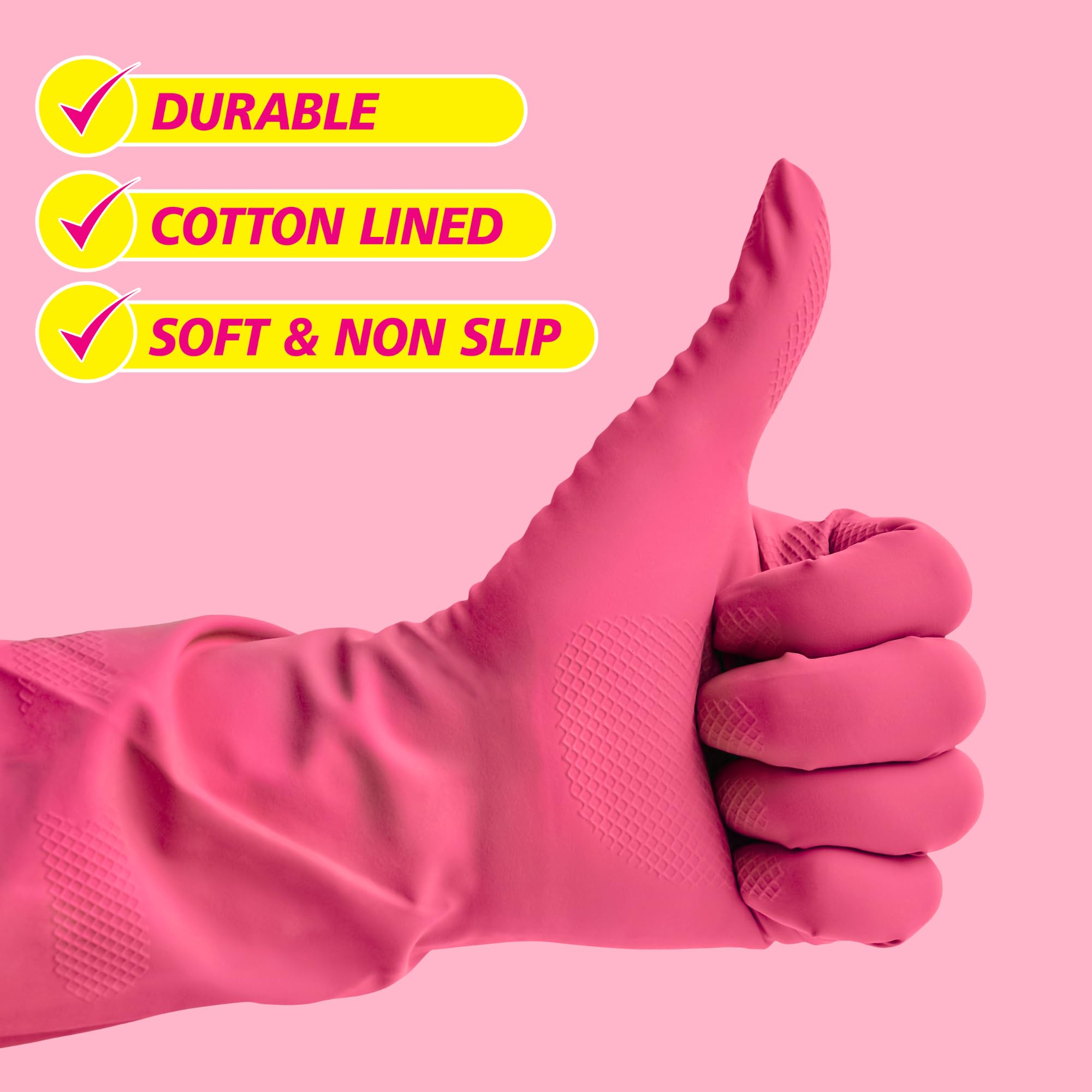 Elbow Grease - Pink Rubber Cleaning Gloves with Cotton Lining 4
