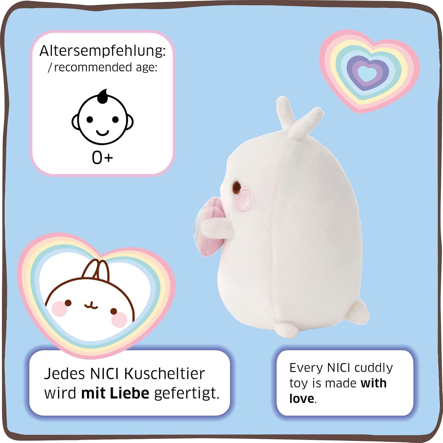 Nici Cuddly Toy Molang with Rainbow Heart 12 cm - Super Soft Plush Stuffed Animal 6