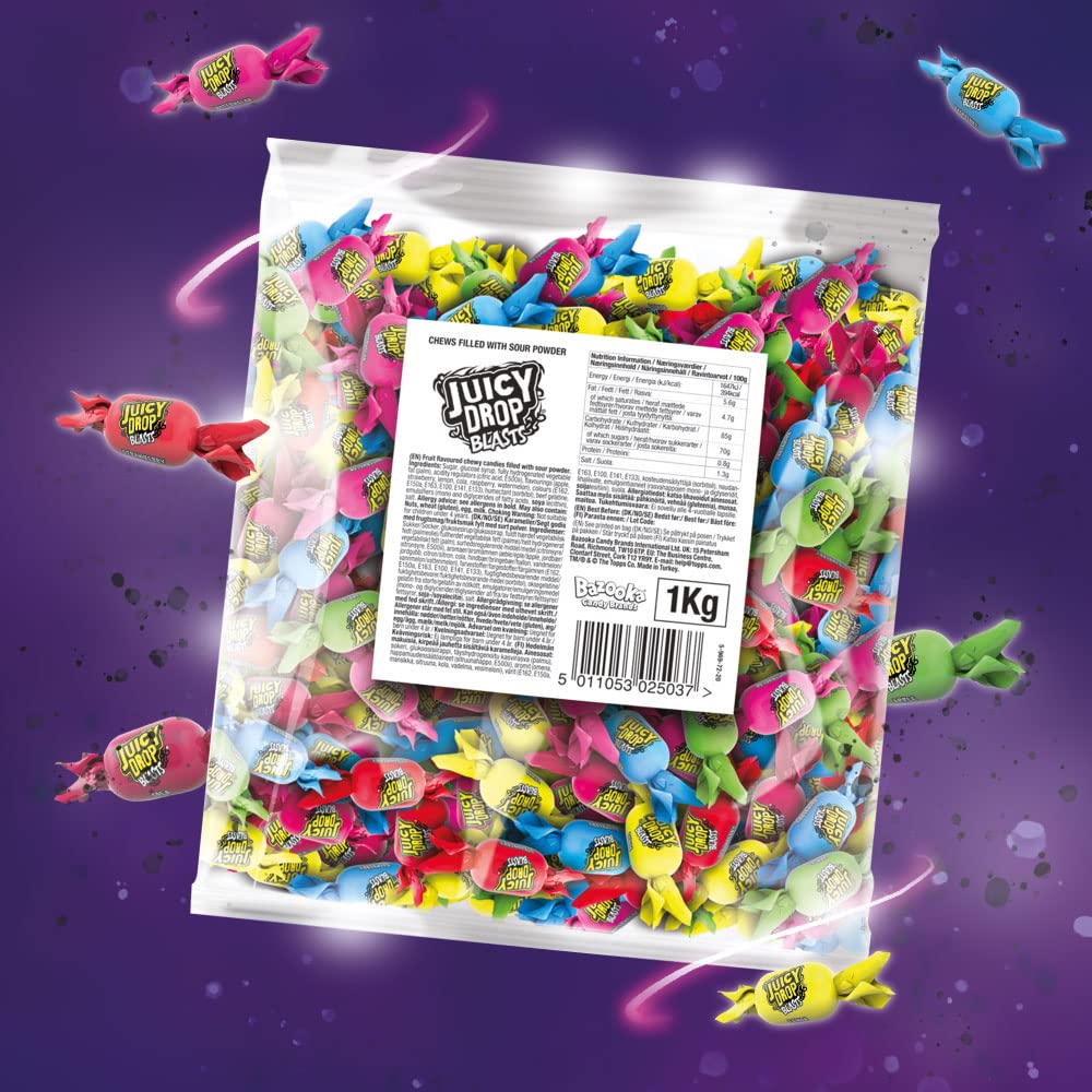 Juicy Drop Blasts Sweets 1kg - 6 Assorted Flavours (Watermelon, Strawberry, Lemon, Raspberry, Apple, Cola) 8