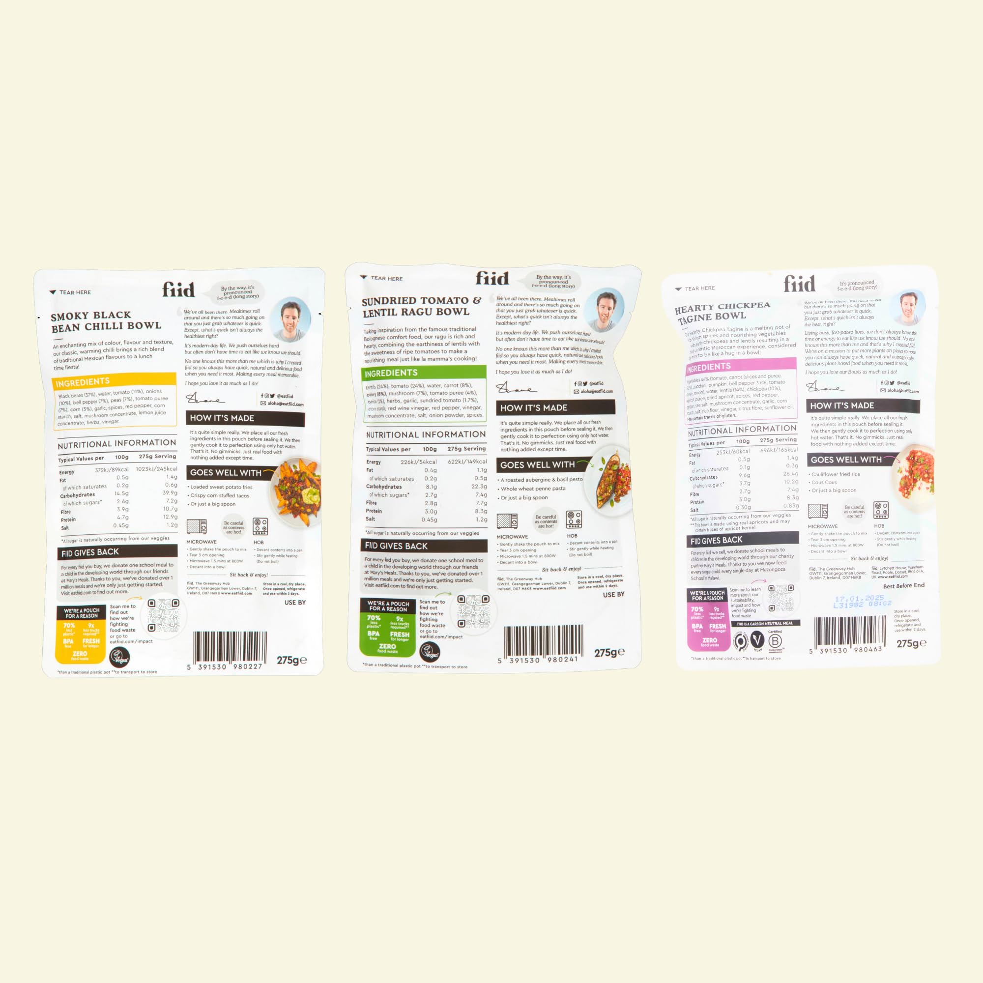 Fiid 100% Natural Vegan Microwave Ready Meals 3-Flavour Multipack 5