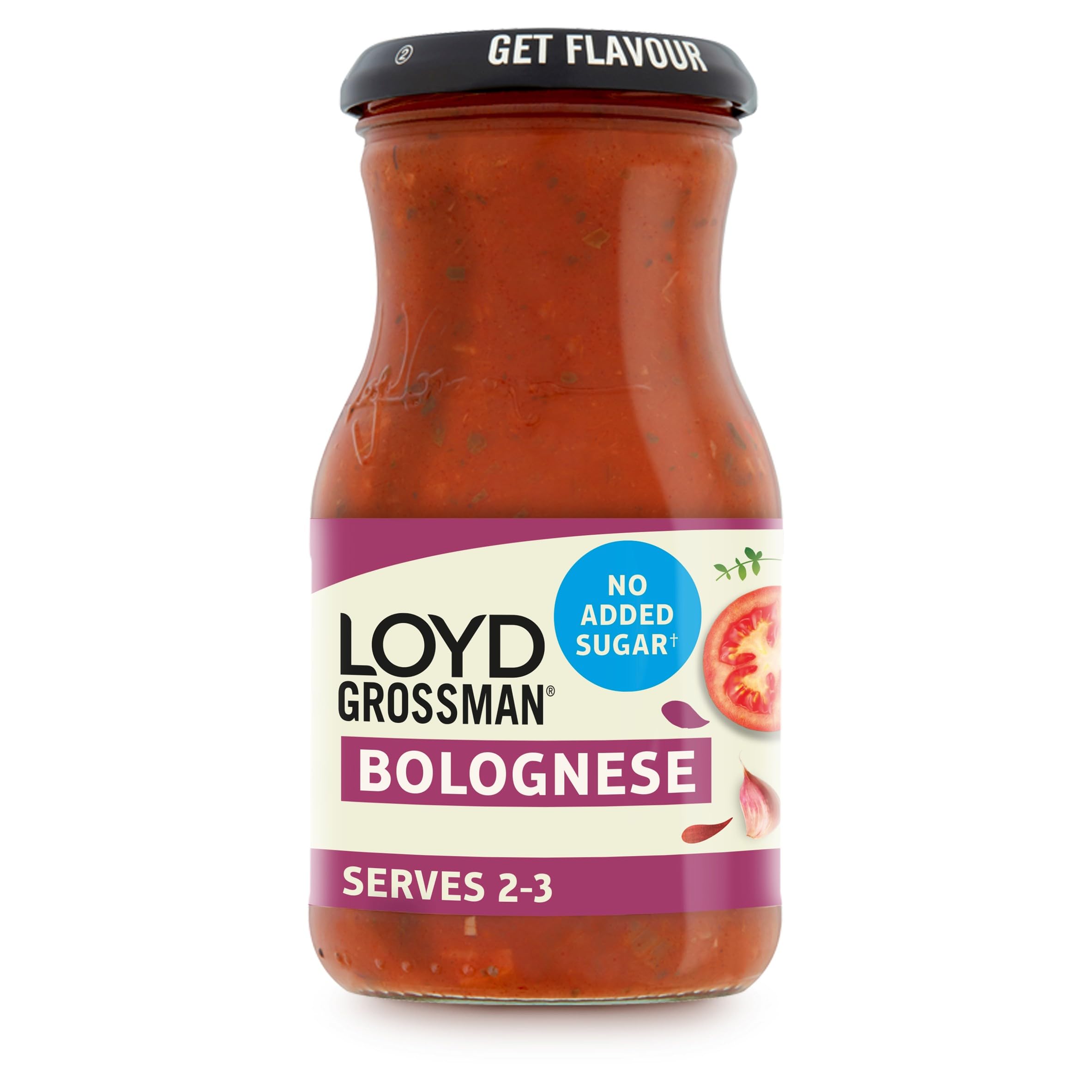Loyd Grossman No Added Sugar Italian Bolognese Sauce – Sun-Ripened Tomatoes & Herbs, 350g Jar