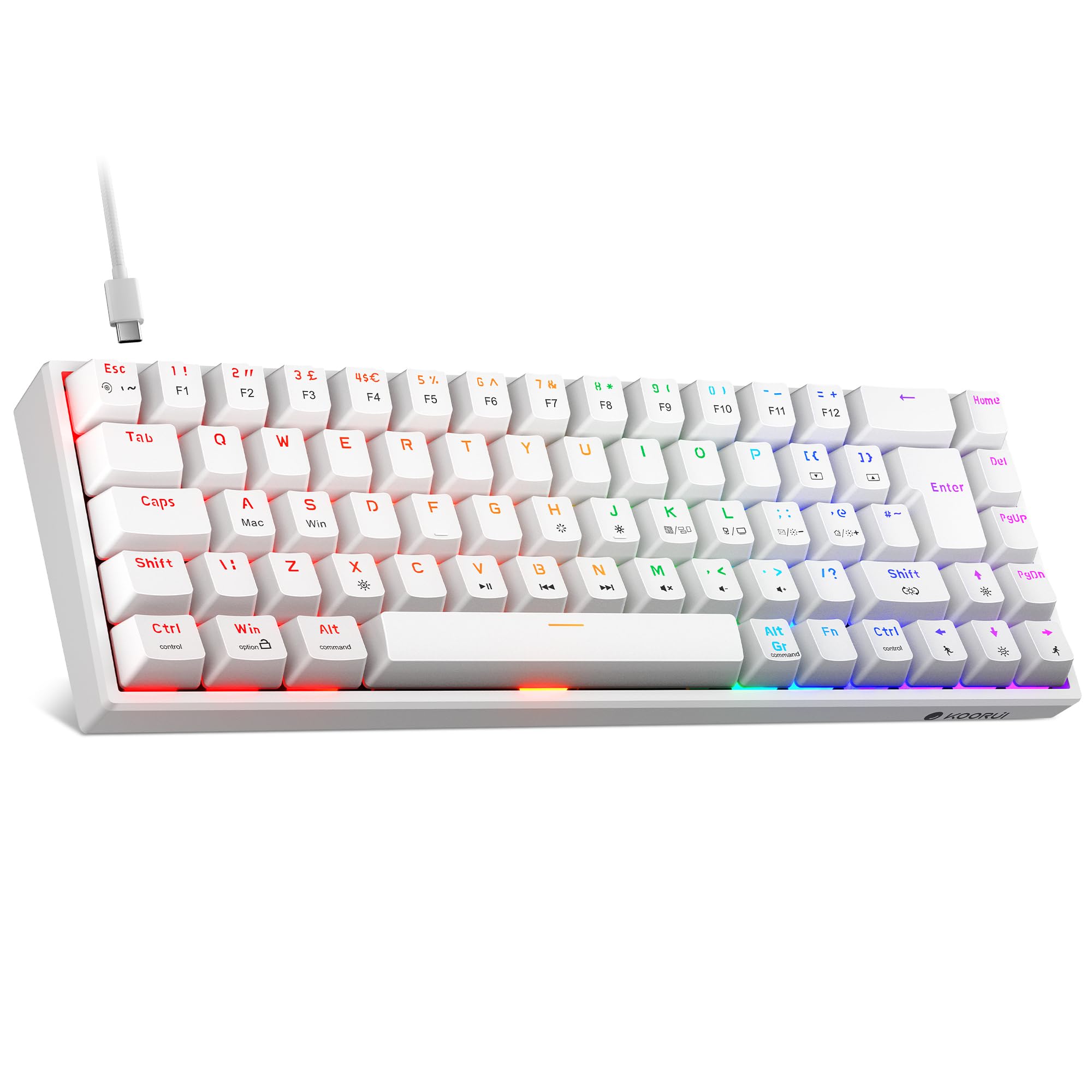 KOORUI 60% Mechanical Gaming Keyboard MKC01, Blue Switch, RGB Backlit, Compact 69-Key Layout with Detachable Type-C Cable