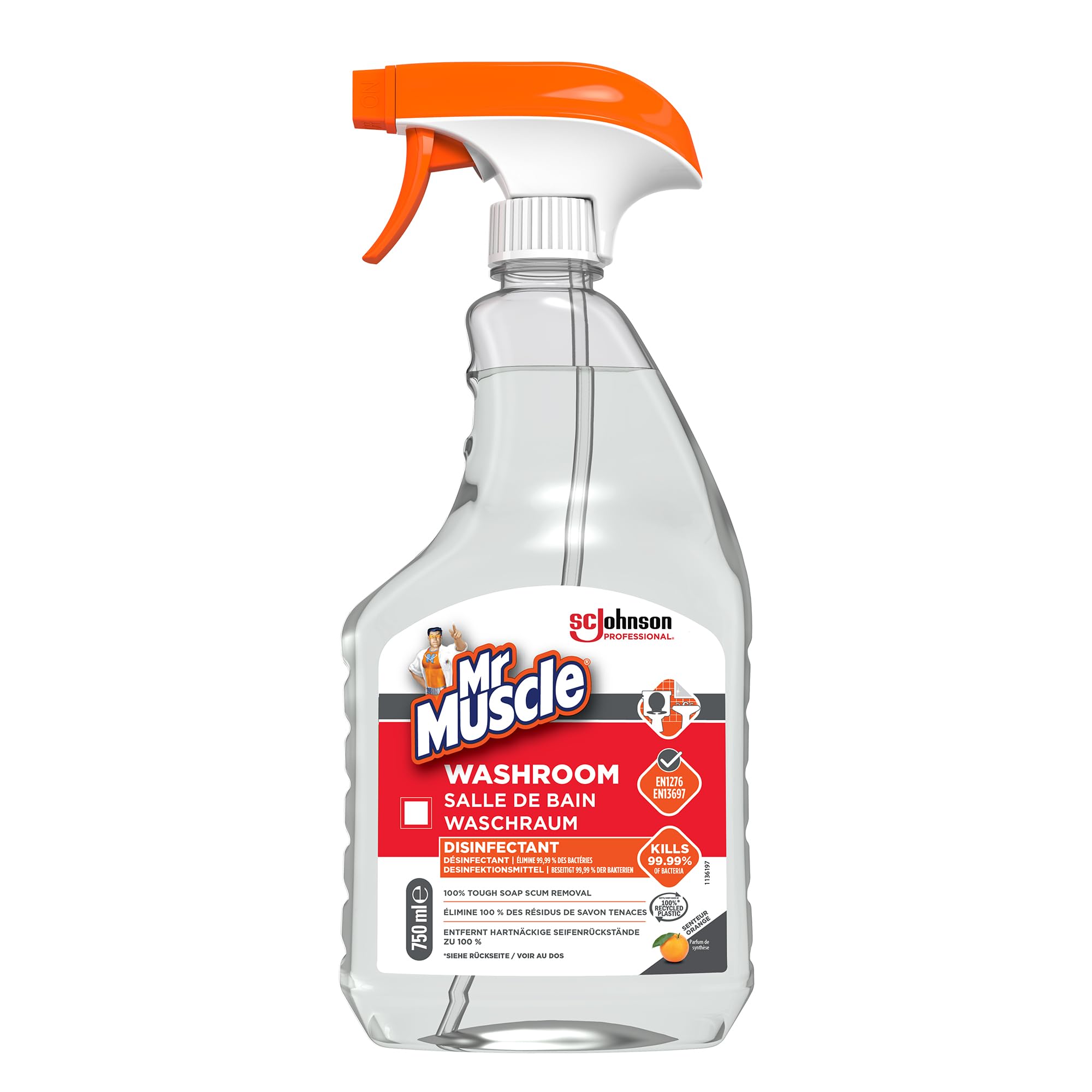 SC Johnson Professional Mr Muscle Washroom Cleaner - Hospital Grade Disinfectant | 750 ml Citrus Scent