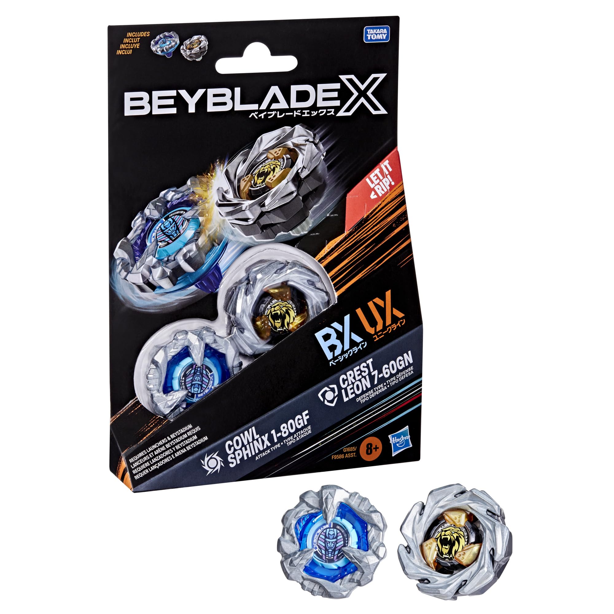 Beyblade Cowl Sphinx 1-80GF & Crest Leon 7-60GN Dual Pack Set | Right-Spin Attack & Defense Types