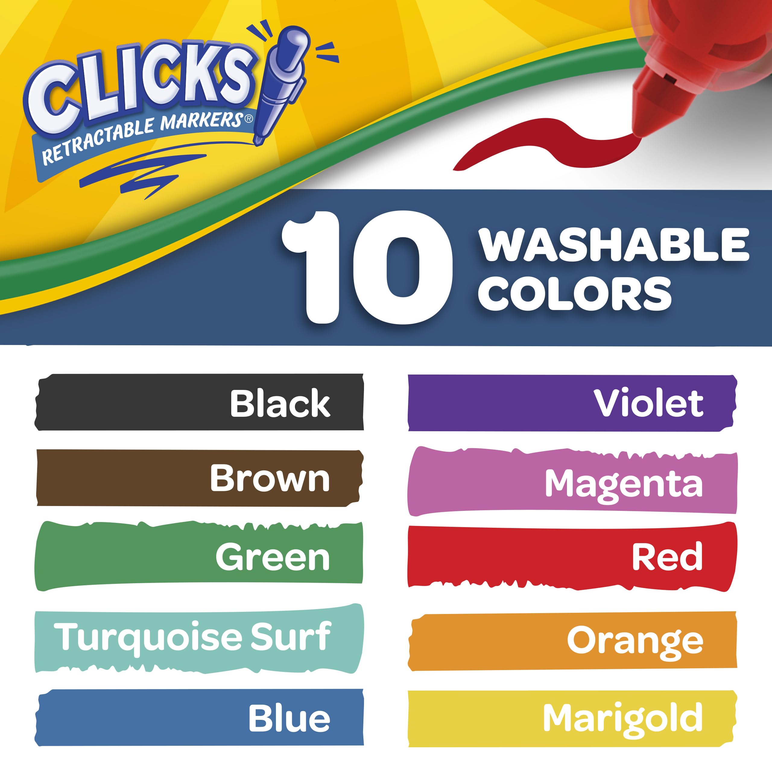 CRAYOLA Cliks Retractable Washable Marker Pens - 10 Pack | Fine Tip 0.3mm | Assorted Colors 2