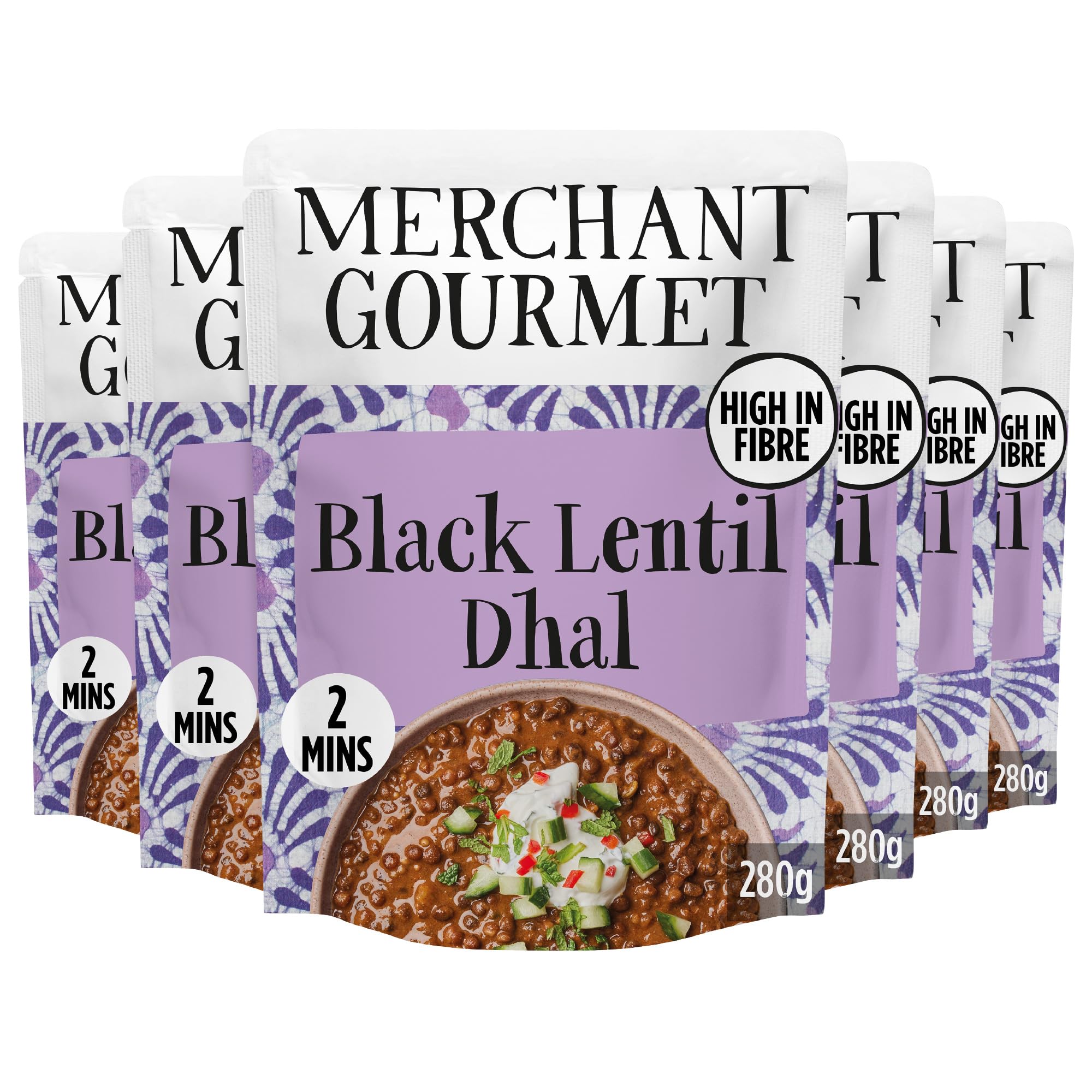 Merchant Gourmet Ready-to-eat Black Dhal - 6 x 280g Pouches | High Fibre & Protein