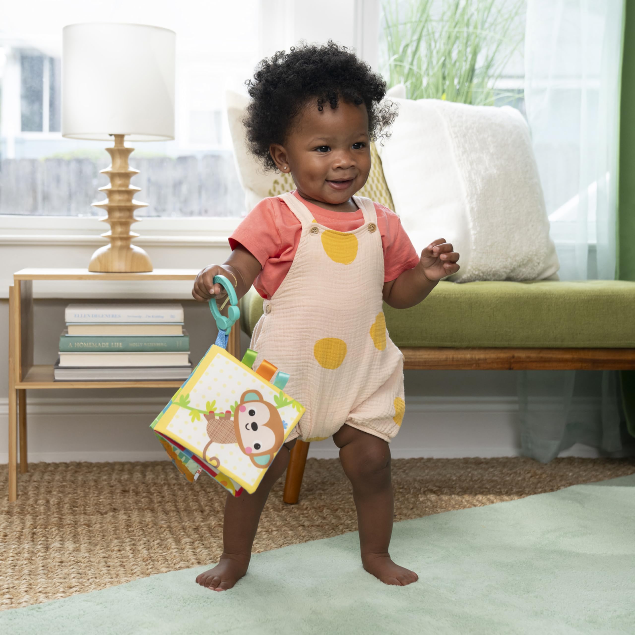 Bright Starts Safari Buddies Soft Crinkle Book Stroller Toy | Sensory Stimulation | Unisex Baby