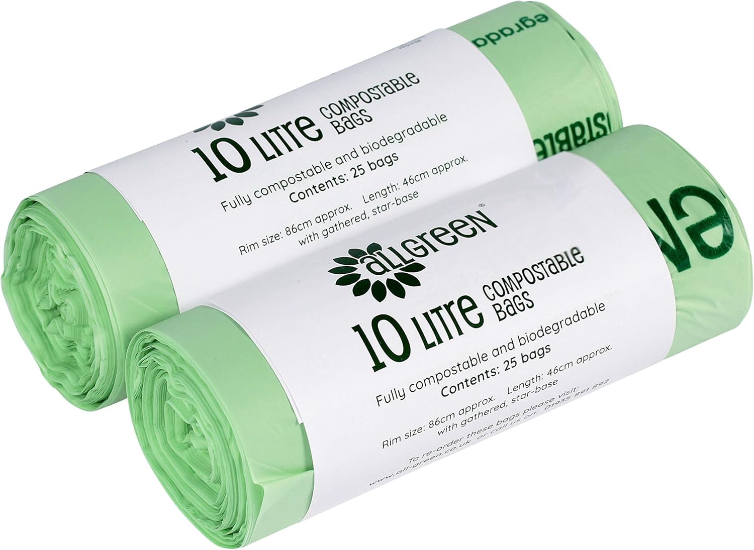 All-Green 10L-2 Compostable Bag for Kitchen Caddy - 10 Litre, 50 Bags (2 Rolls)