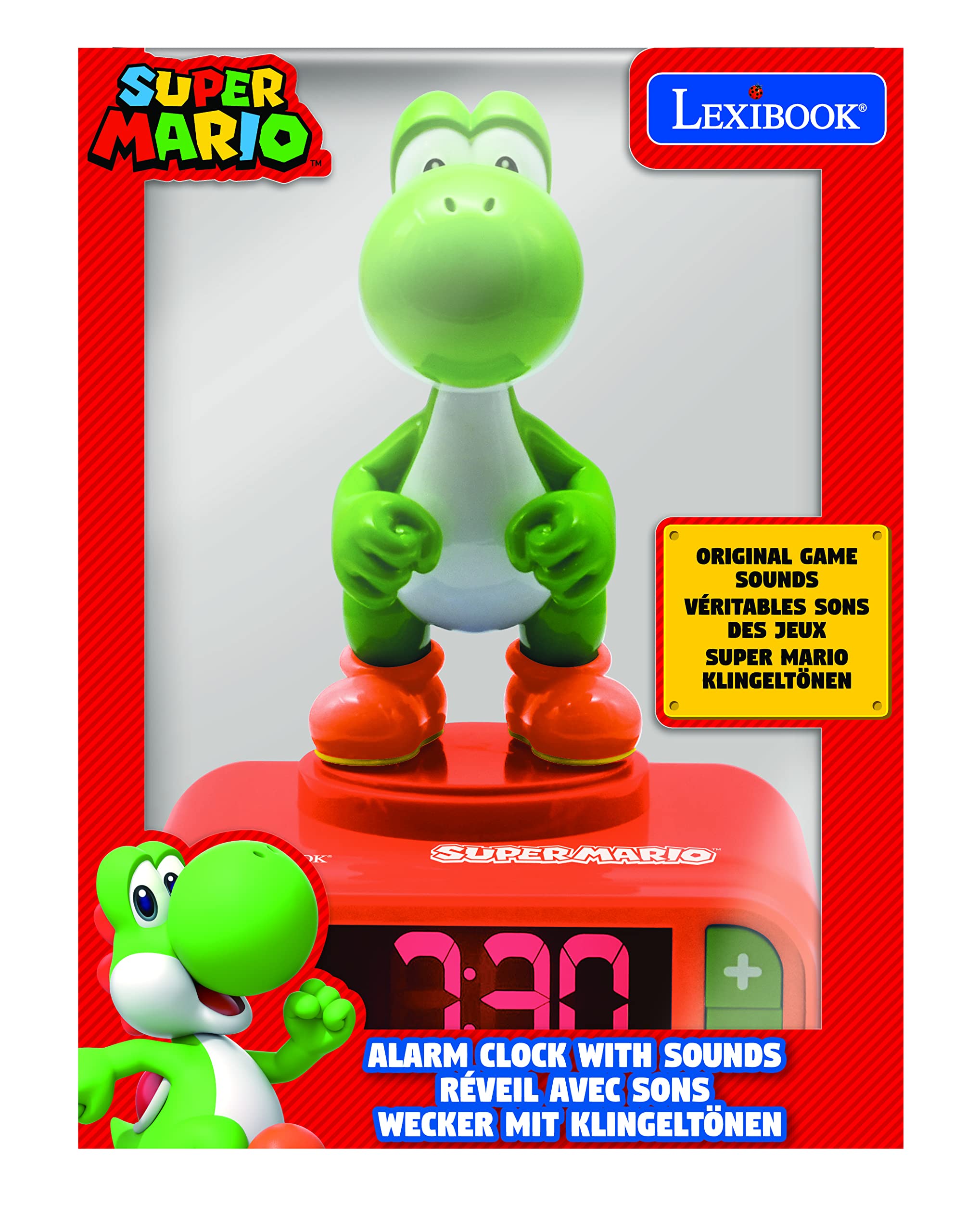 Lexibook Super Mario Yoshi Sound Effects Alarm Clock with Backlit Display & Snooze 9