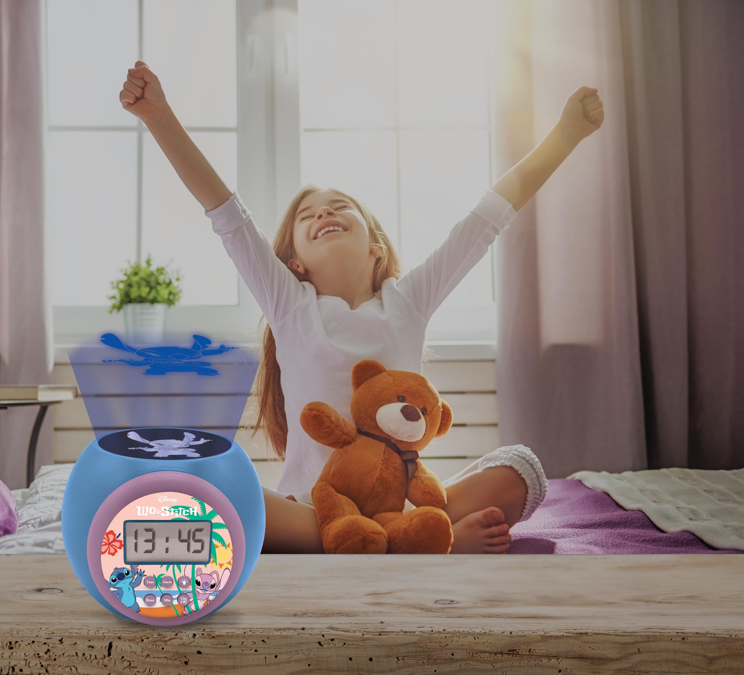 LEXIBOOK Disney Stitch Projector Alarm Clock with Snooze Function | Blue Plastic 6