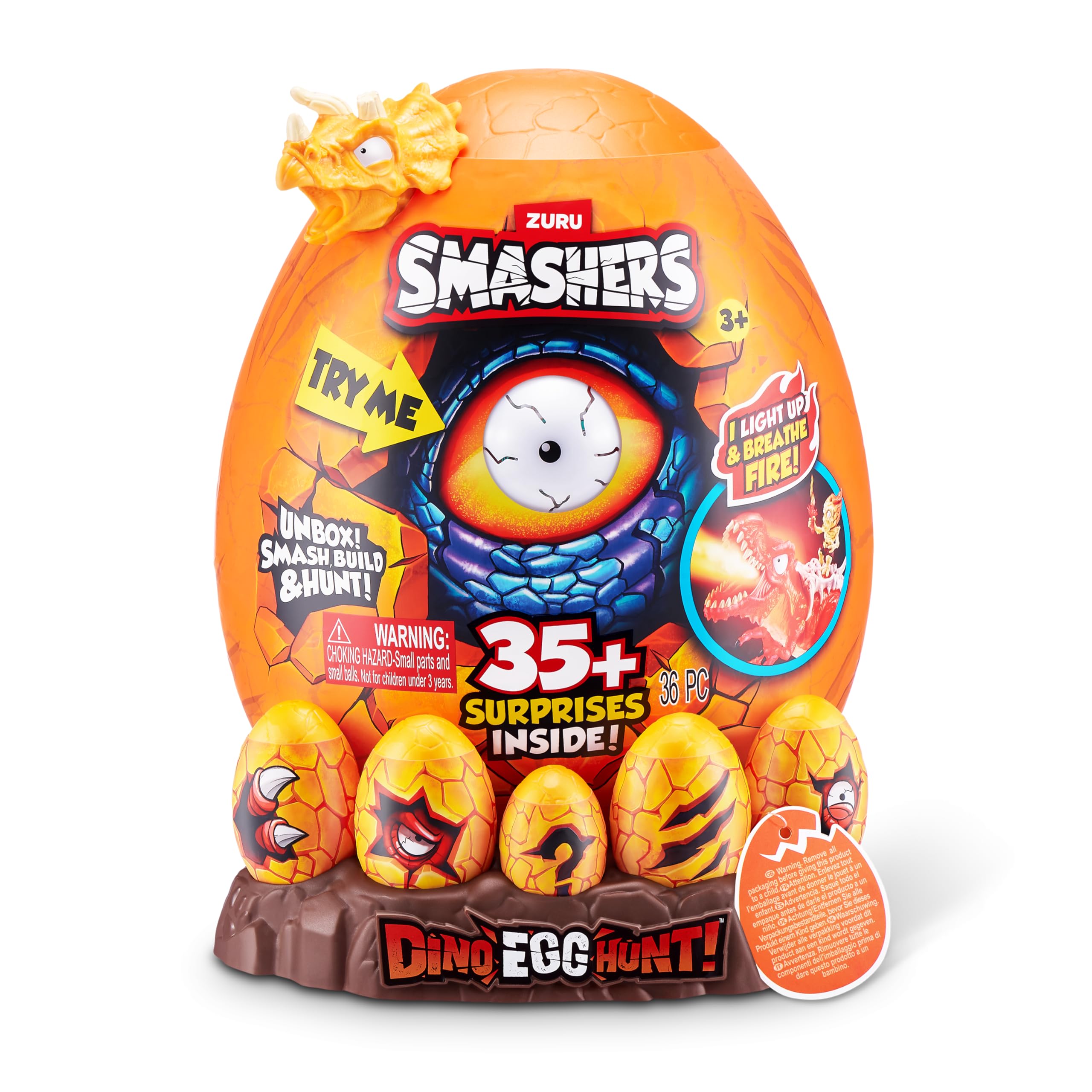 Smashers Dino Egg Hunt - Light-Up Fire Breathing Dinosaur Playset for Ages 3+ 4