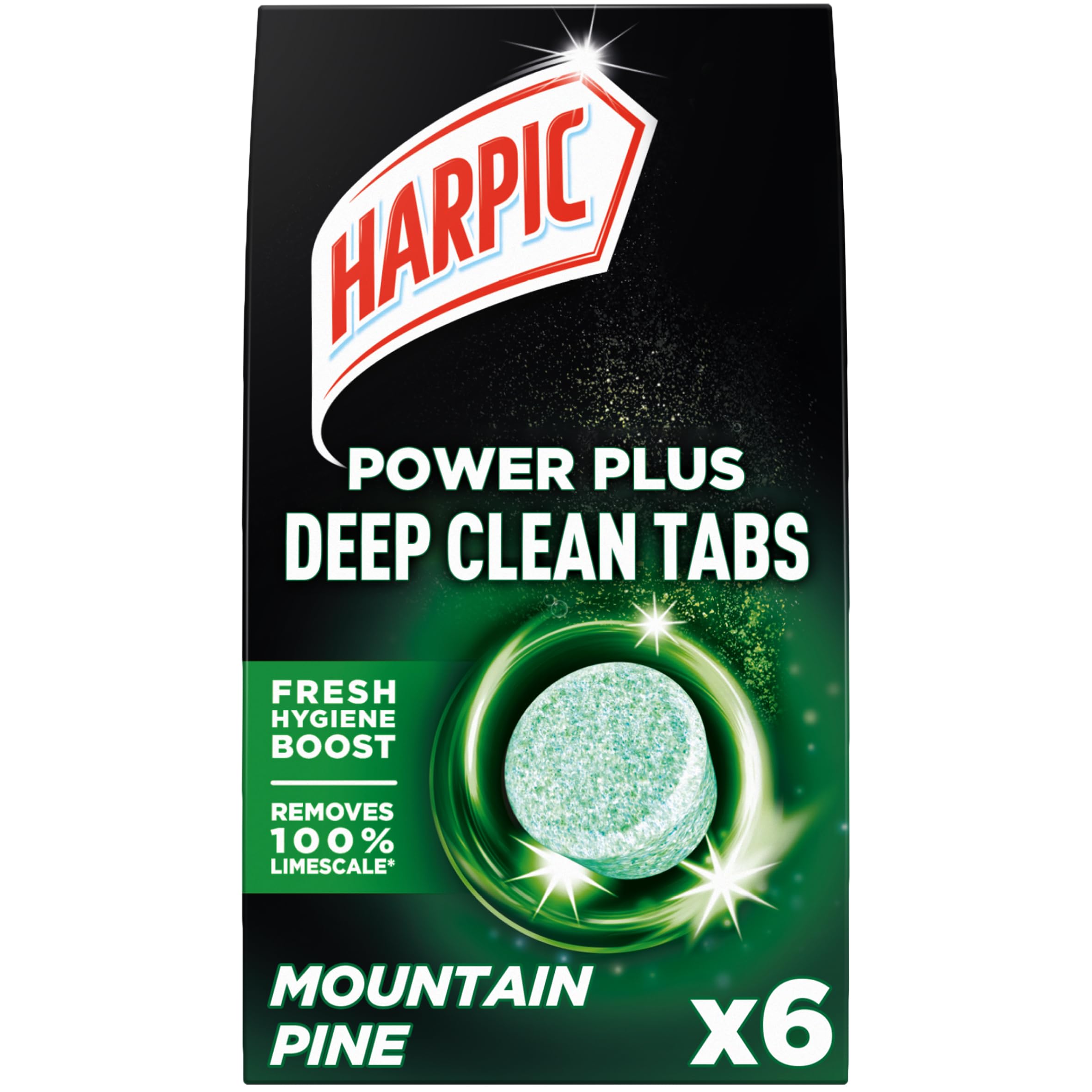 Harpic Power Plus Deep Cleaning Toilet Tablets - Removes 100% Limescale | Mountain Pine Scent | 6 Count