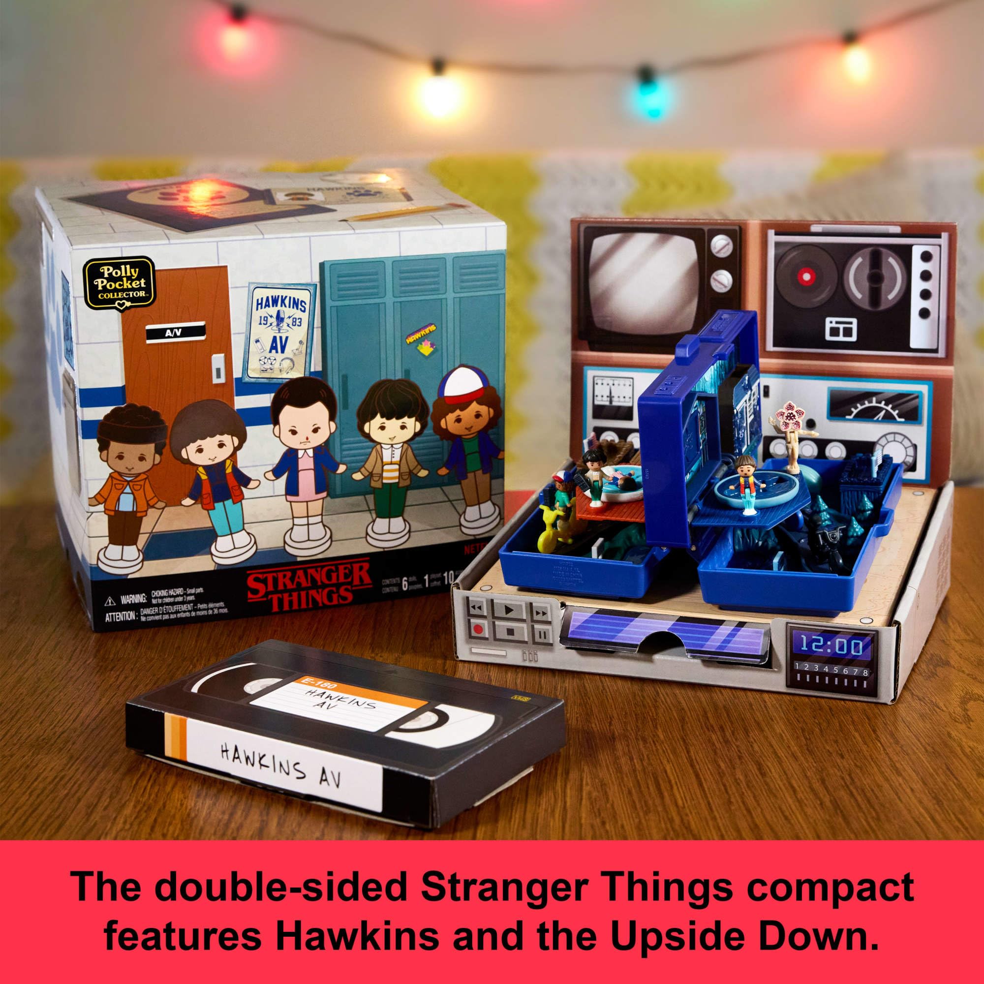 Polly Pocket Stranger Things Collector Playset - Walkie Talkie Compact with 6 Character Dolls & 10 Accessories, Ages 4-10
