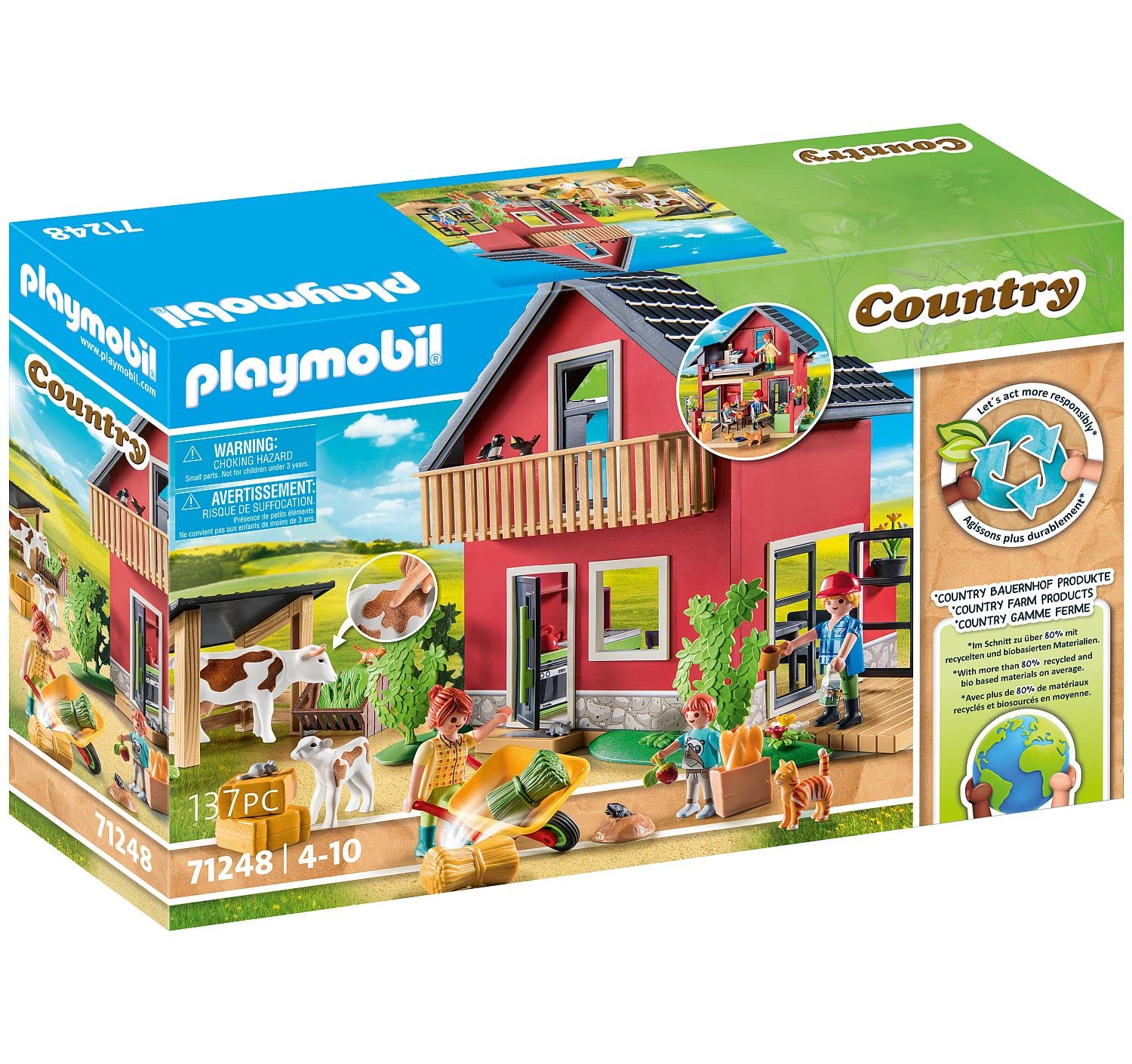 Playmobil 71248 Country Farm House Playset - Sustainable Farm Animal Toy for Kids 4+ 6
