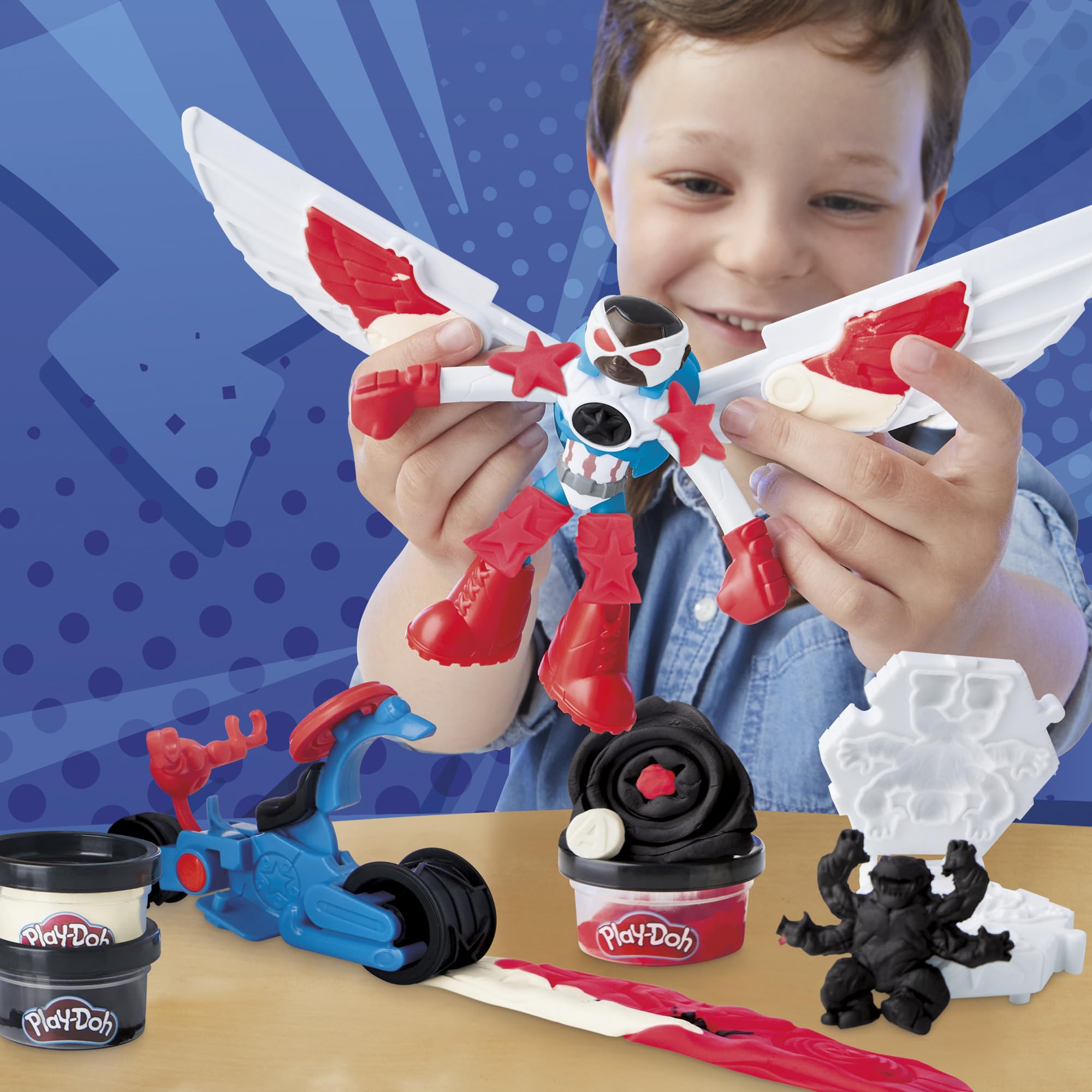 Play-Doh Marvel Captain America Moto-Slicer Playset - Bendy Figure, Motorbike Tool & 3 Tubs, Ages 4+ 8
