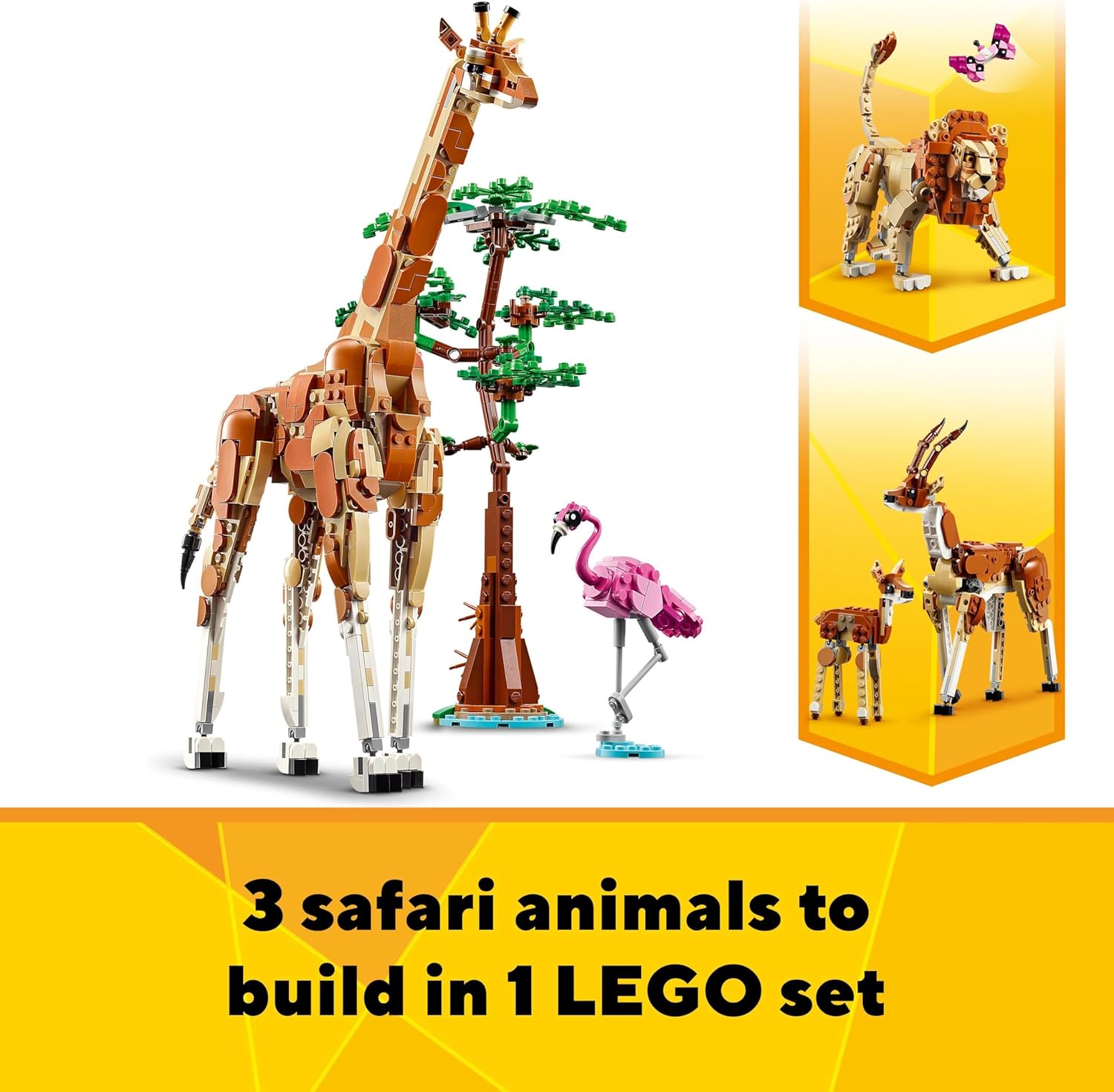 LEGO Creator 3in1 Wild Safari Animals - Buildable Giraffe, Gazelle & Lion Playset for Kids 9+