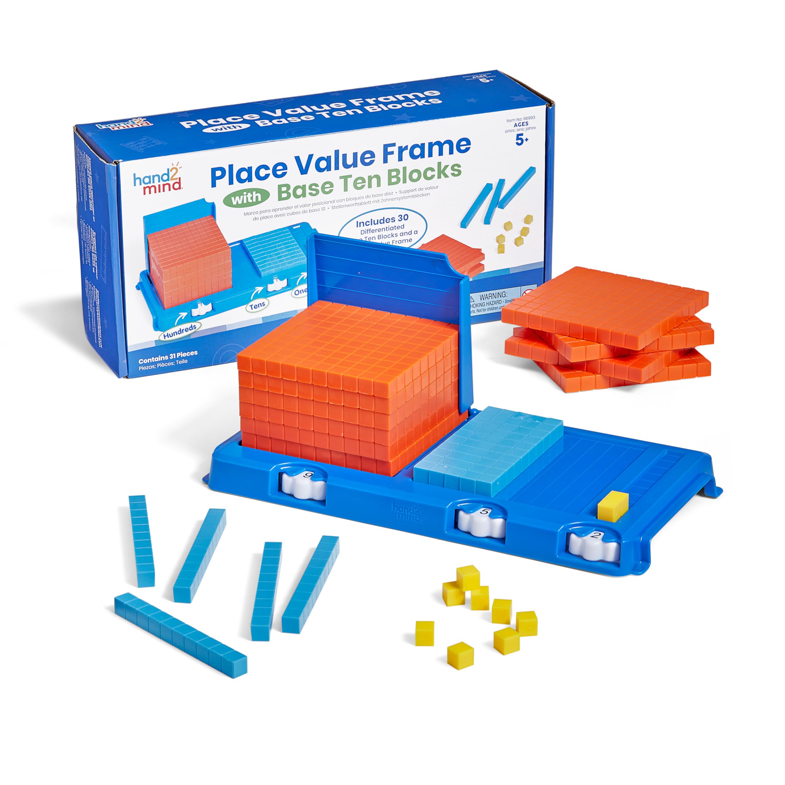 Learning Resources Place Value Frame with Base Ten Blocks - Hands-On Math Learning for Ages 5-9