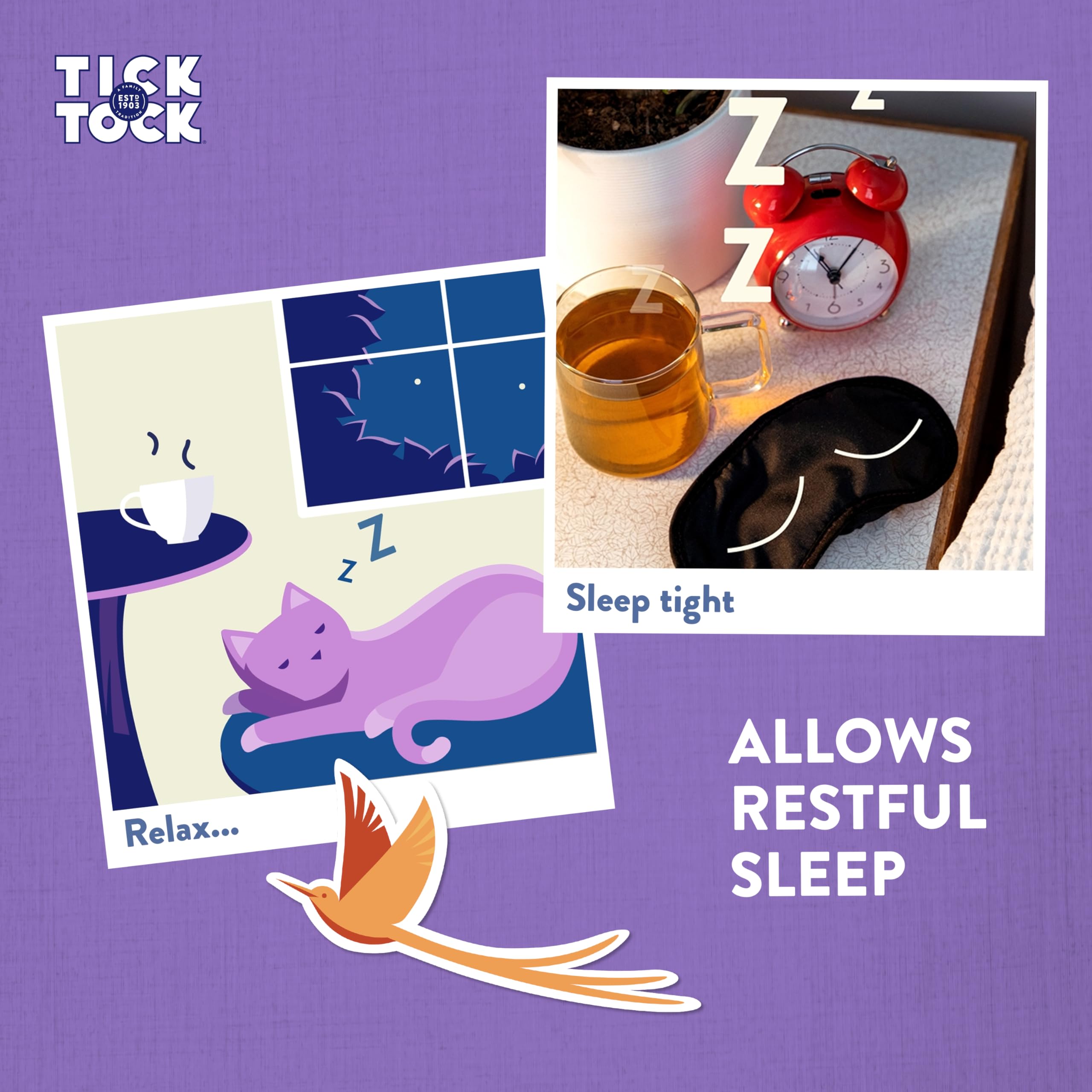 Tick Tock Wellbeing Bedtime Tea - Caffeine-Free Herbal Blend with Camomile & Lavender | 6 Count (20 Bags Each) 4