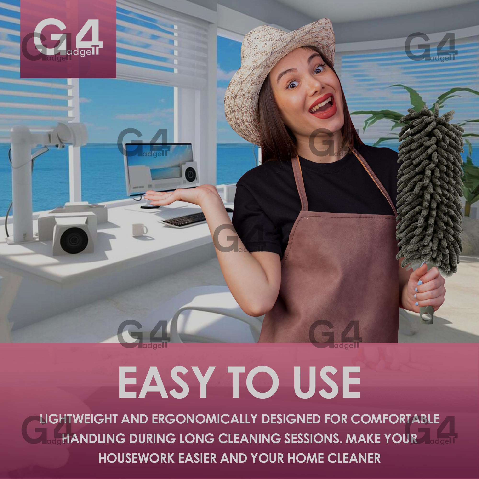 G4GADGET Microfiber Duster Grey - Washable Duster for Cleaning Window Blinds and Home Surfaces