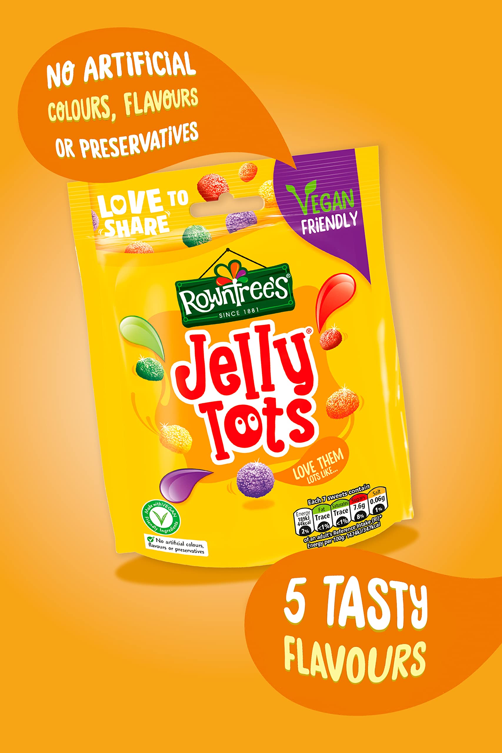 Rowntree's Jelly Tots Sweets - Fruit Flavoured Chewy Sweets, Vegan Friendly, 10 x 150g Sharing Bags