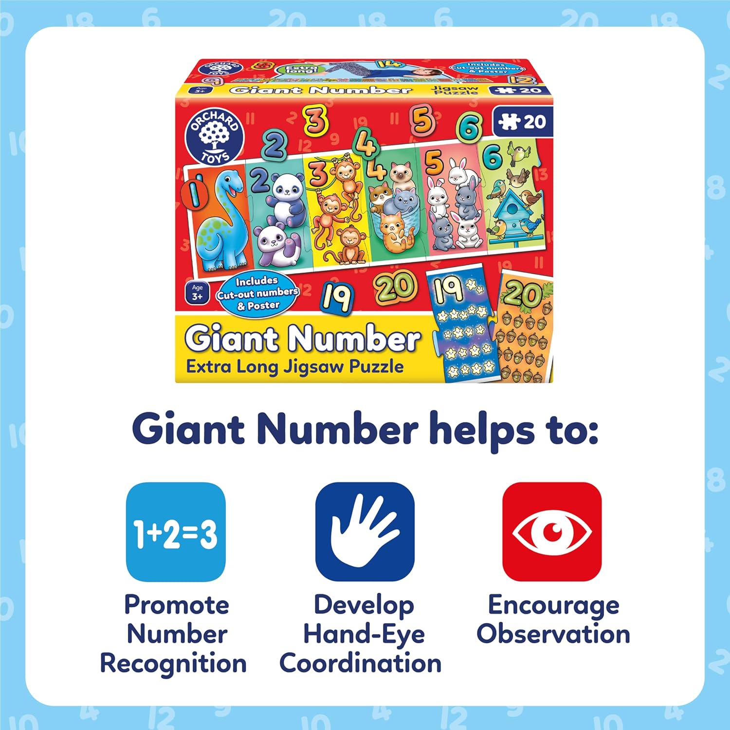Orchard Toys Giant Number Puzzle - Educational 1-20 Jigsaw for Kids Ages 3+