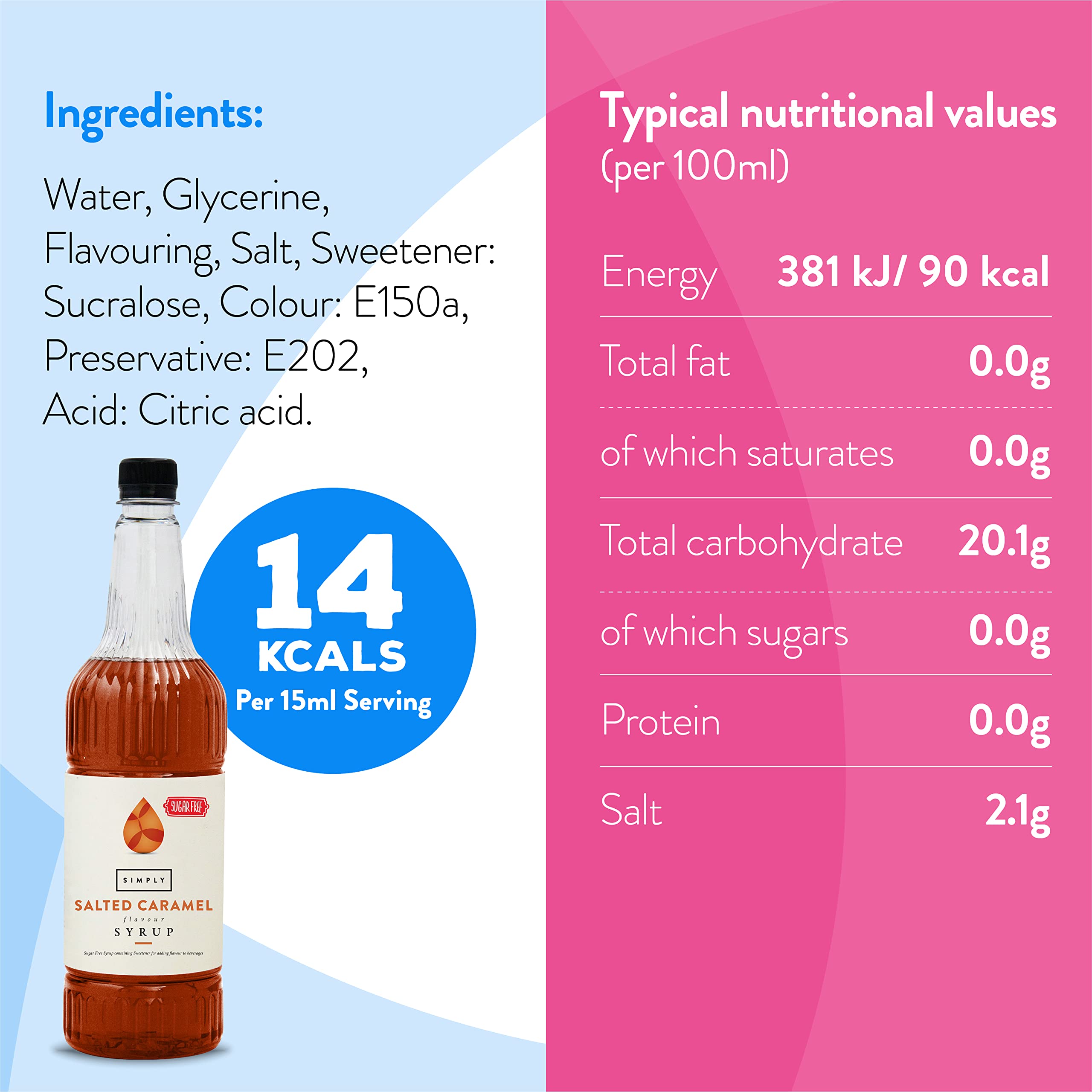 Simply Sugar Free Salted Caramel Syrup - Low Calorie, Vegan & Nut Free Flavoured Syrup for Coffee, Cocktails & Baking (1 Litre)
