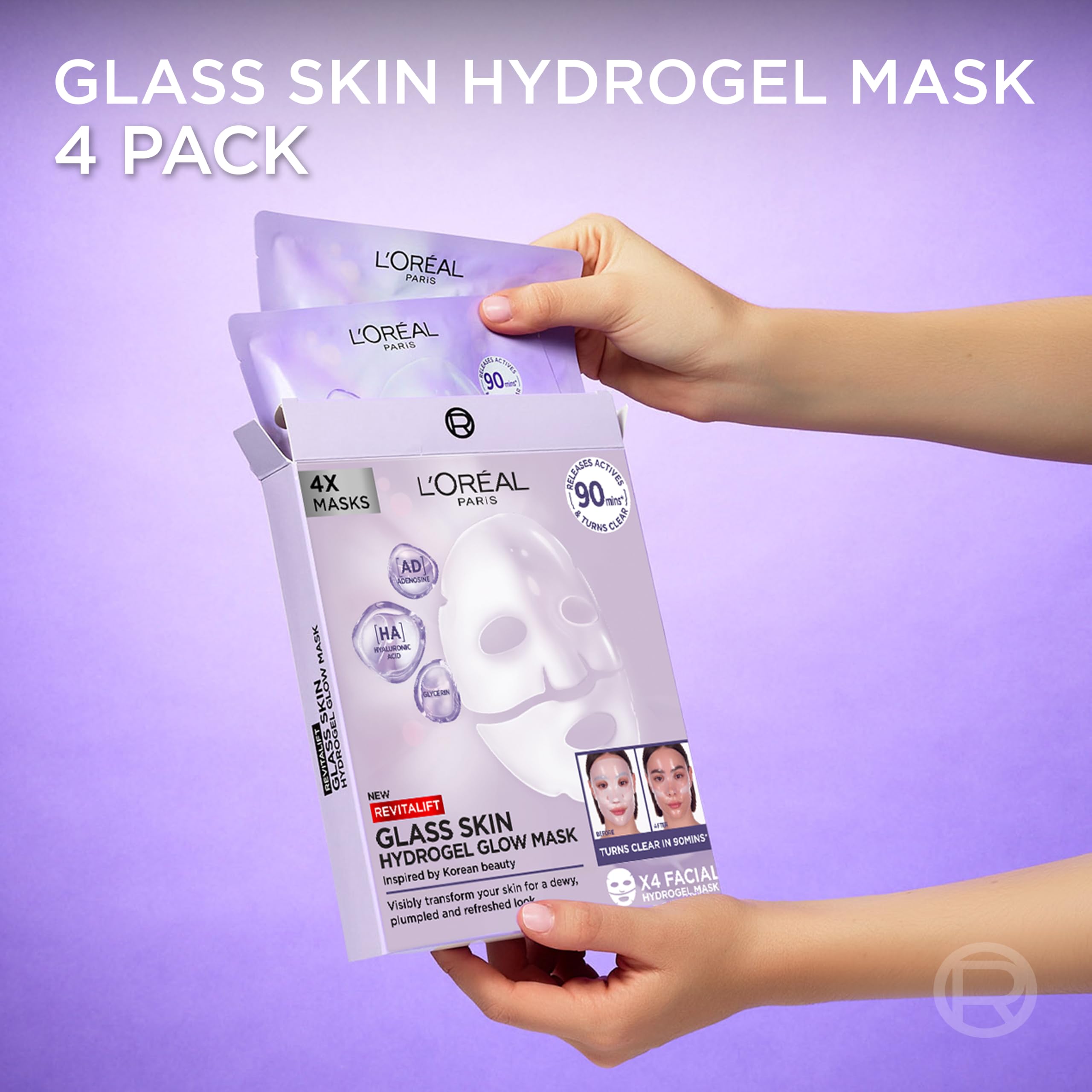 L'Oreal Paris Revitalift Filler Hydrogel Glow Mask - Glass Skin, Hydrating, Plumping Treatment (4 Pack) 9