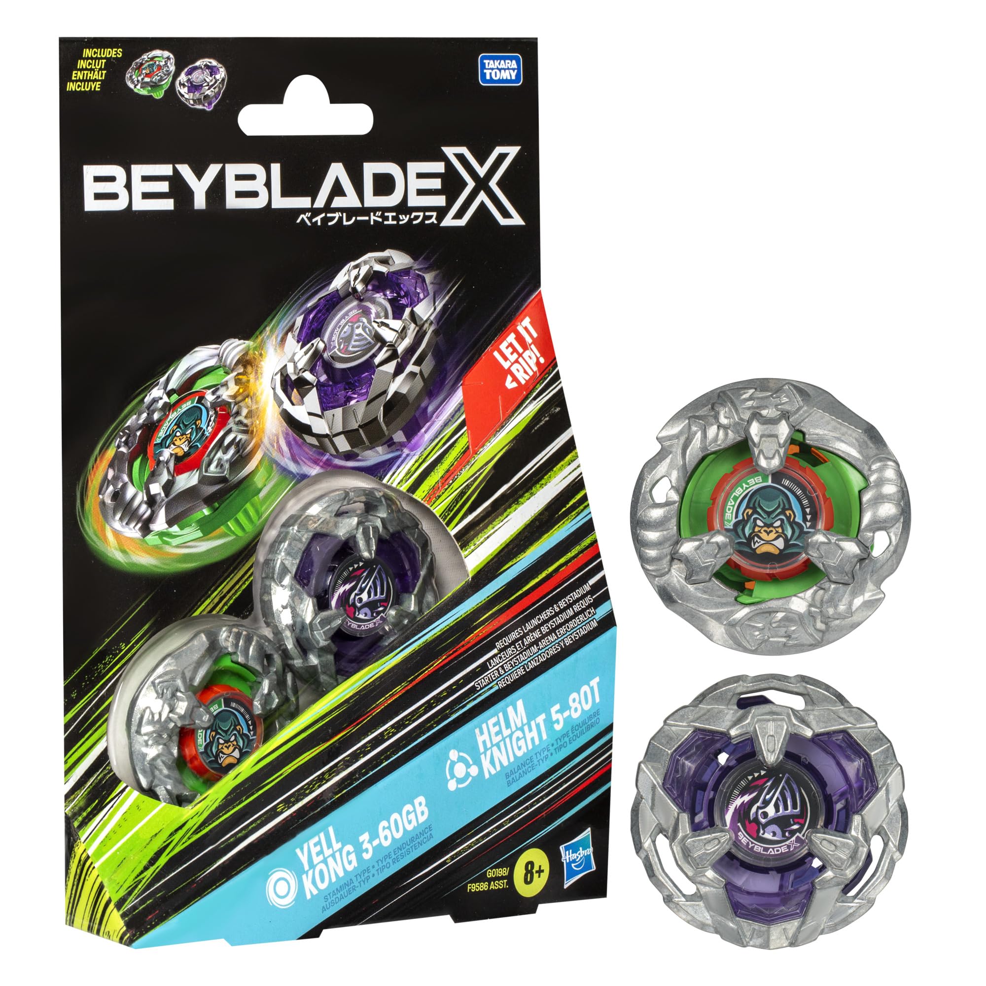 Hasbro Beyblade X Yell Kong 3-60GB & Helm Knight 5-80T Dual Pack Set | 2 Right-Spin Tops for Ages 8+