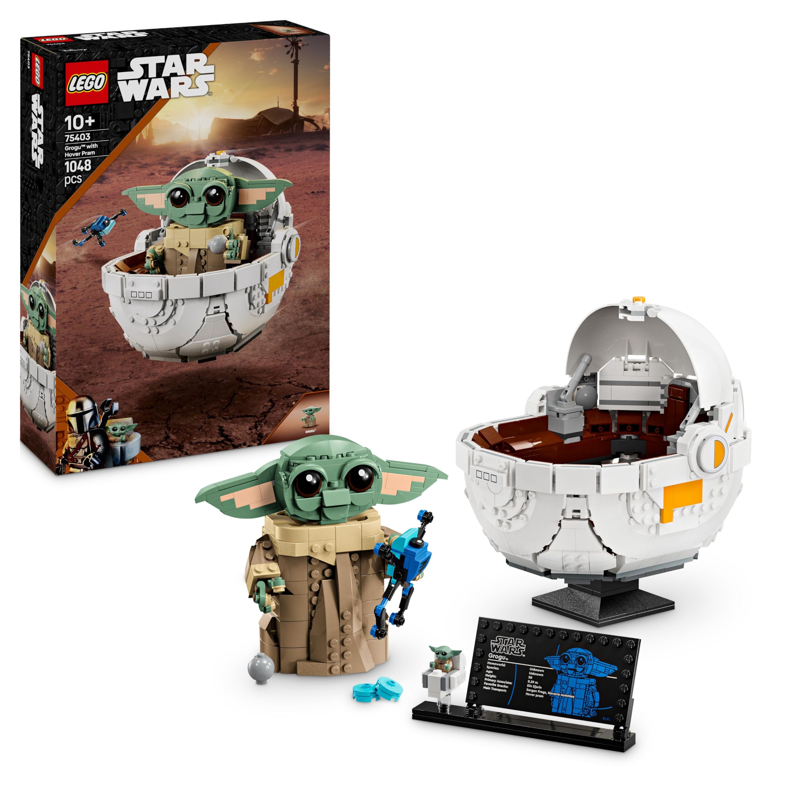 LEGO Star Wars 75403 Grogu with Hover Pram Building Toy Set - Buildable Display Model for Kids 10+