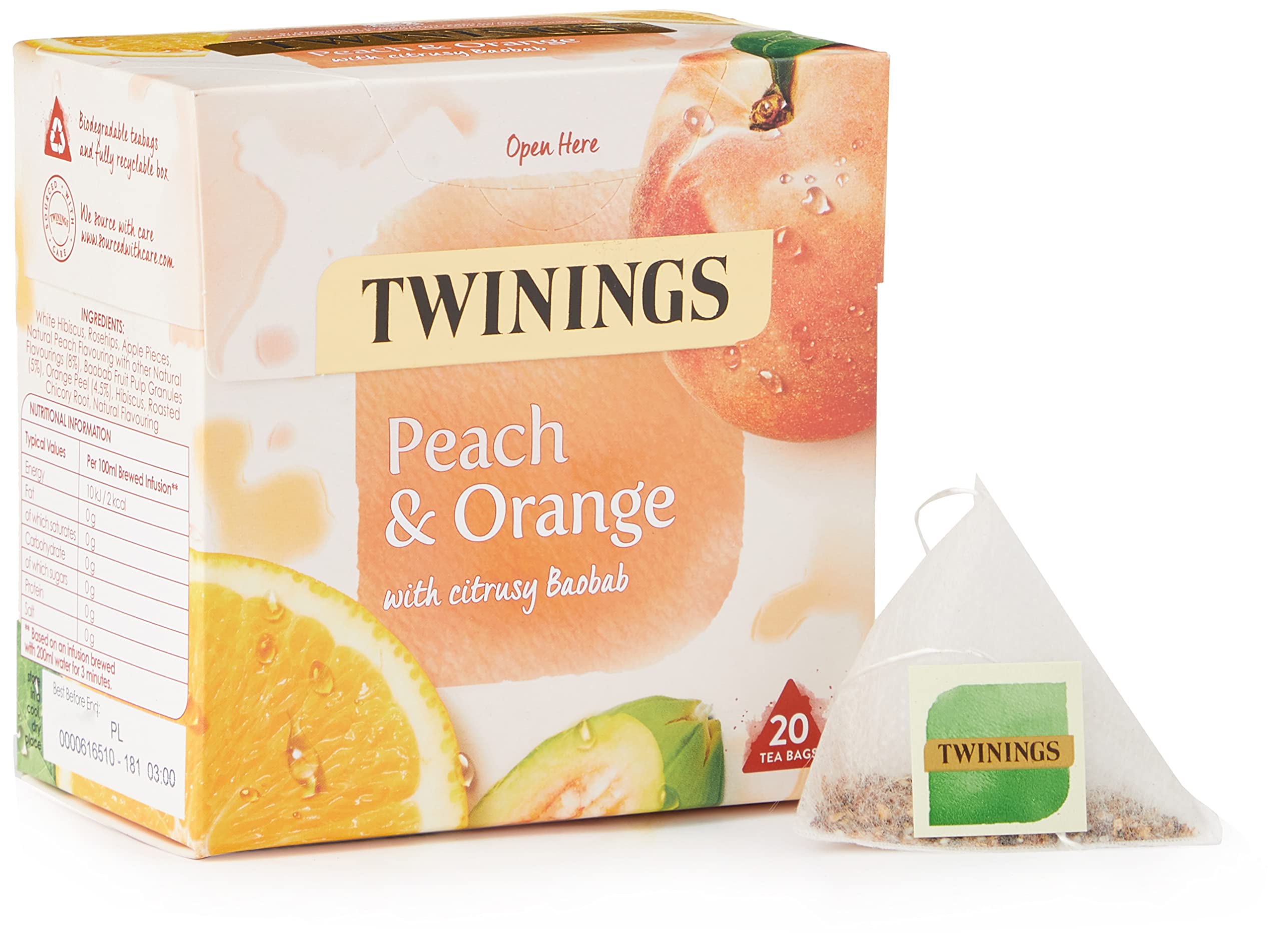 Twinings Peach & Orange Herbal Infusion Tea Bags, 20 Count