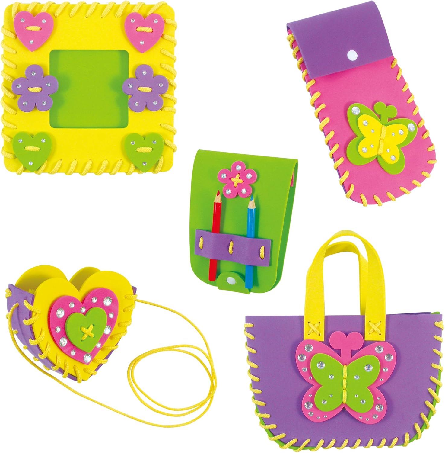 Galt First Sewing Kids Craft Kit with Pencil Case, Purse & Frame - Foam Sewing Set for Children 10