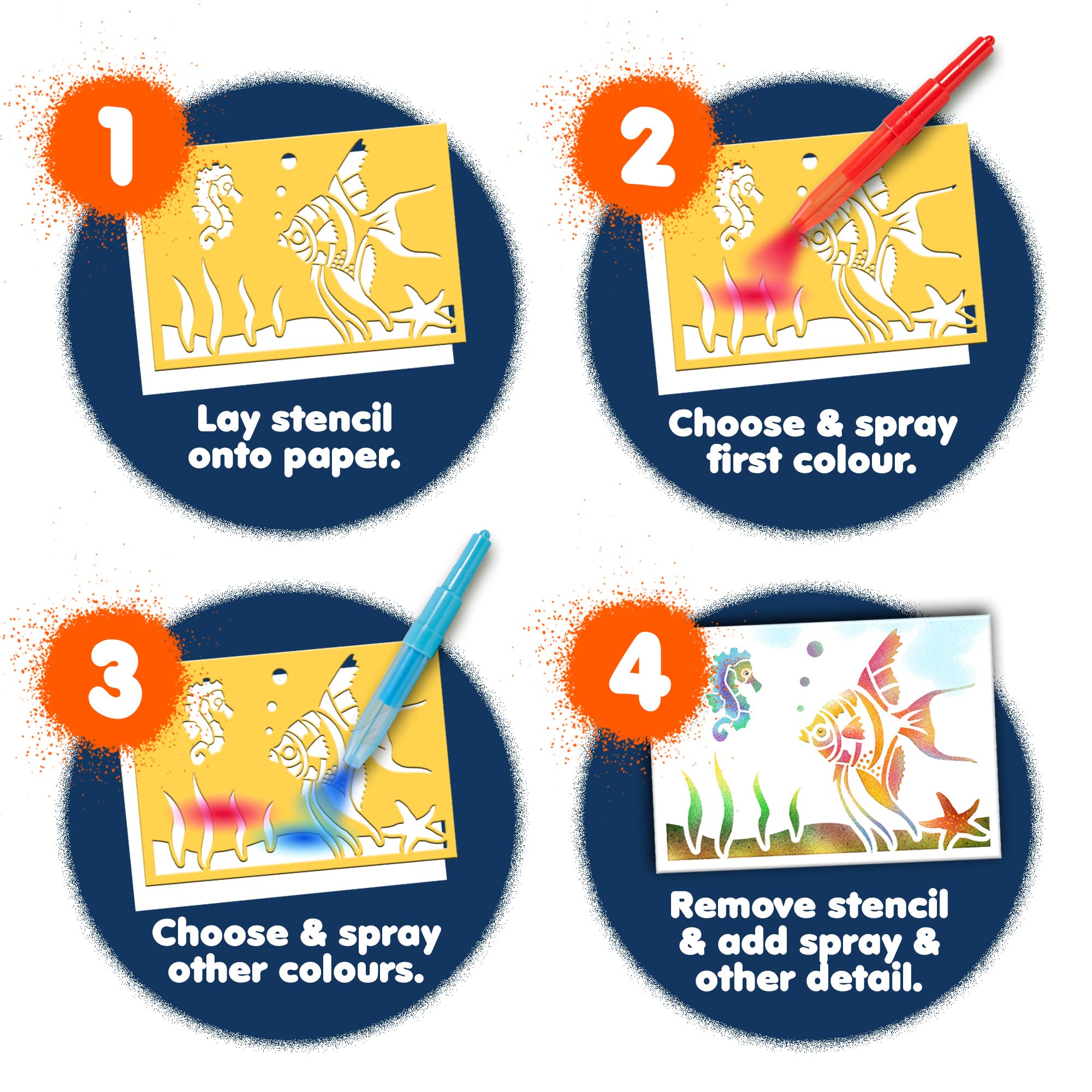 John Adams BLOPENS Animal Activity Set - 8 Colors & 6 Reusable Stencils for Airbrush Drawing 10